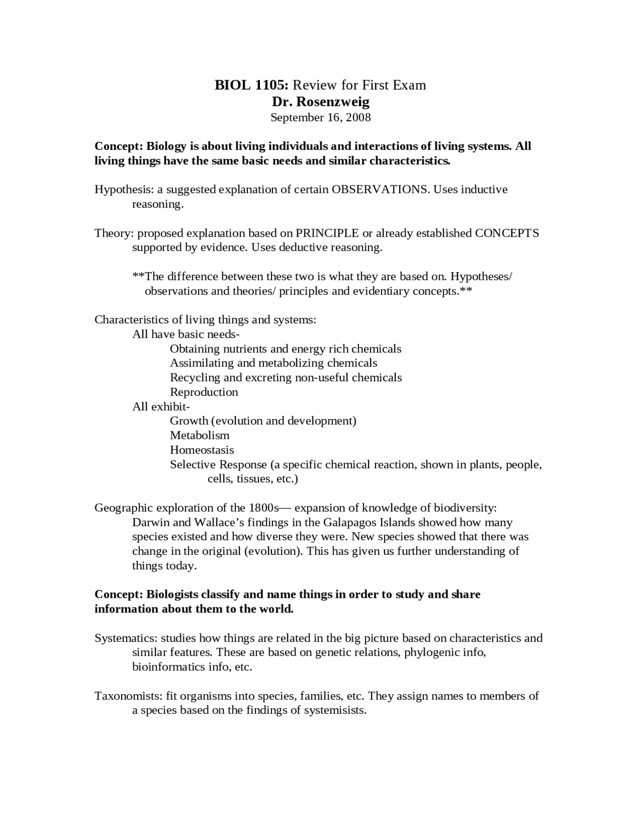 Study Guide for Principles of Biology - Exam 1 | BIOL 1105 | Study ...