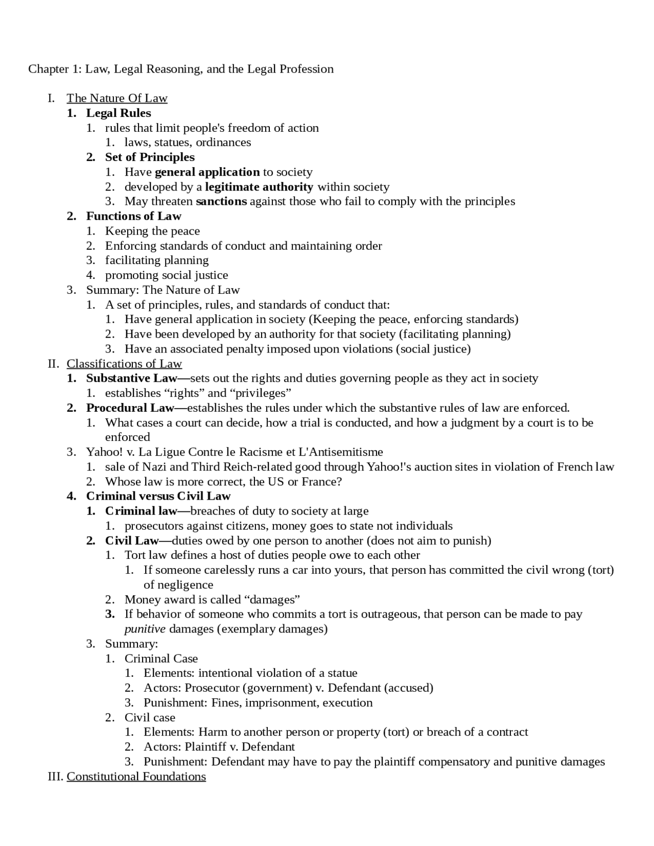 Chapter 1 Outline - Legal Environment of Business | FIN 3055 | Study ...