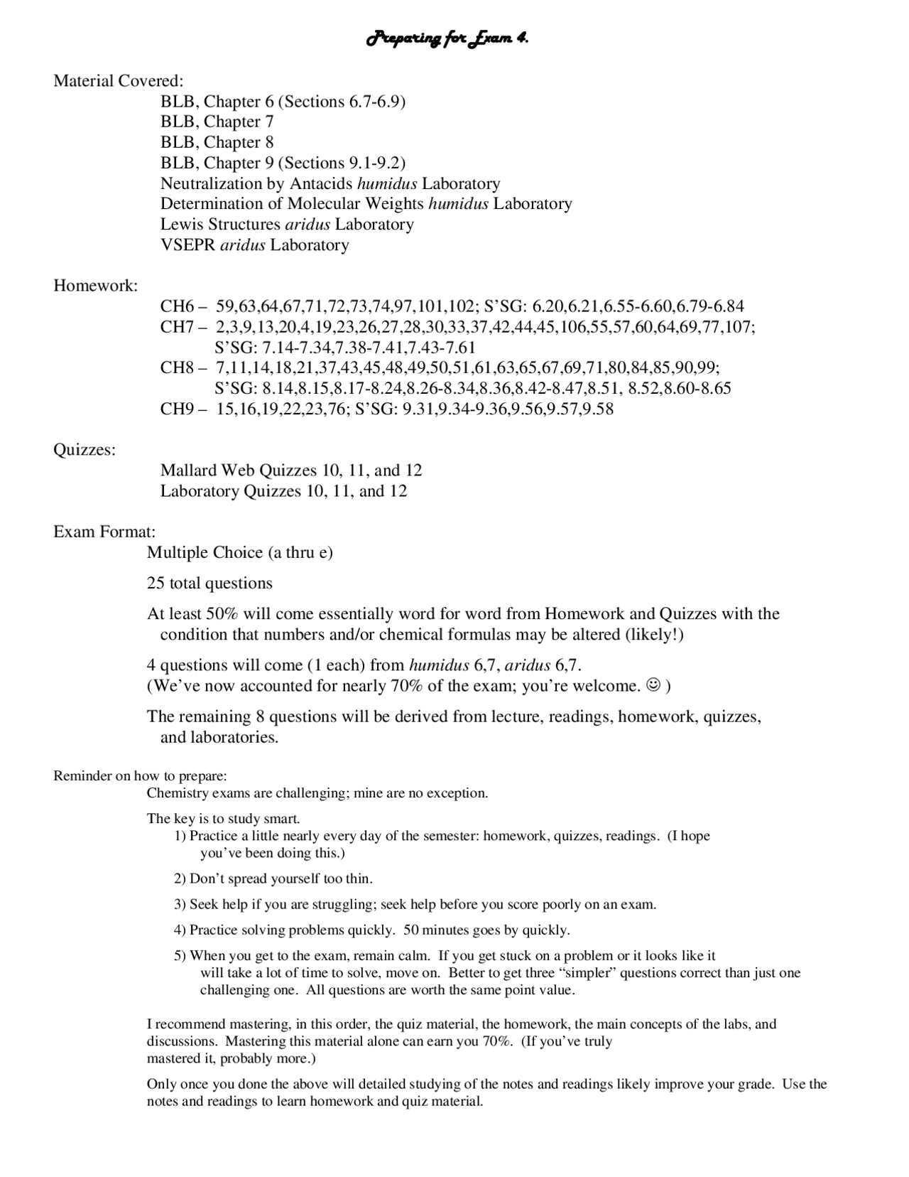 Preparing for Exam 4 - General Chemistry I | CHE 140.00 - Docsity