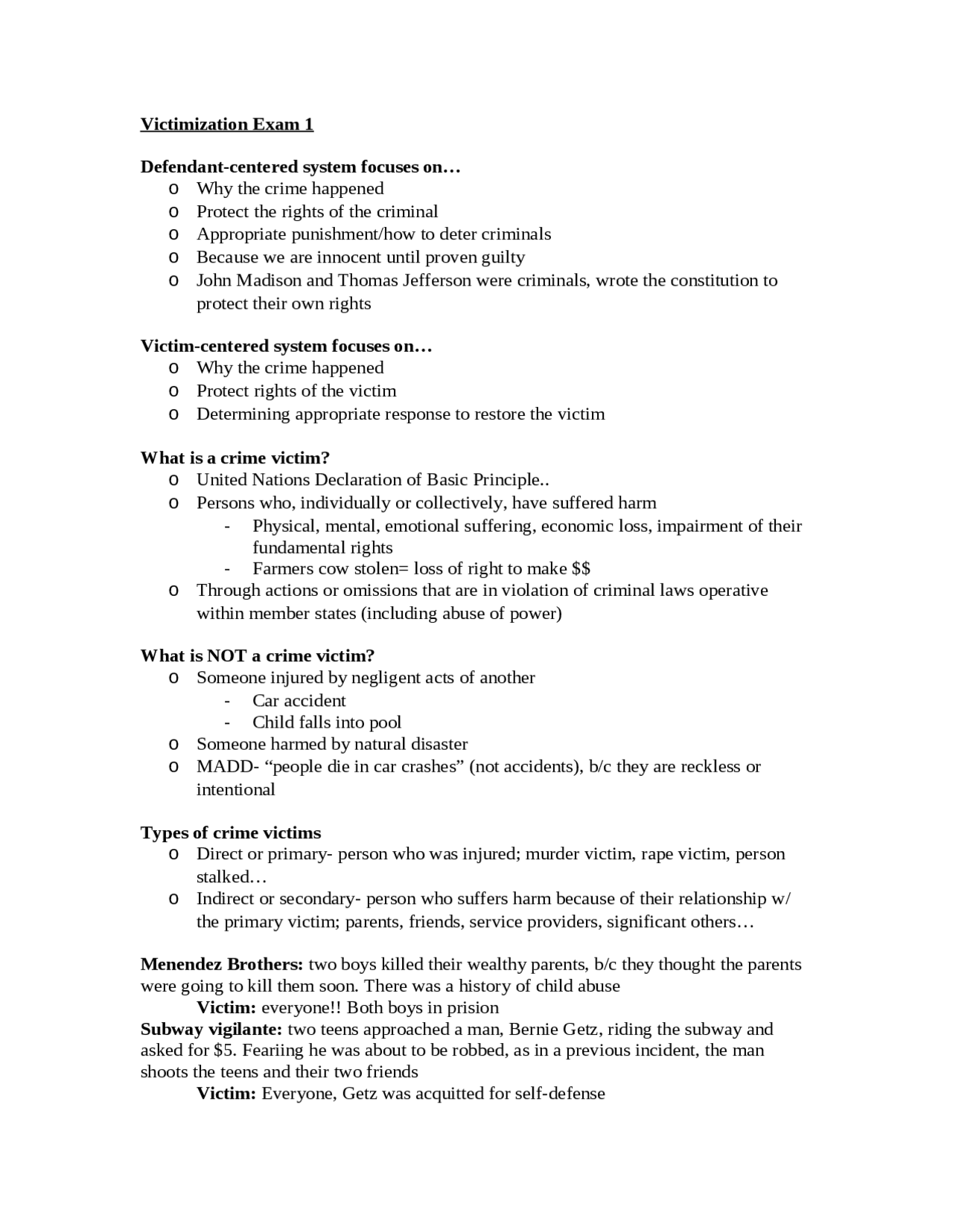 All Lecture Notes for Exam Preparation - Victimology | CCJS 360 - Docsity