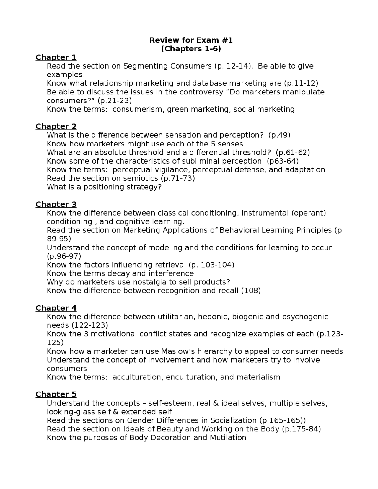 Review for Exam # 1 - Buyer Behavior | MKT 231.00 - Docsity