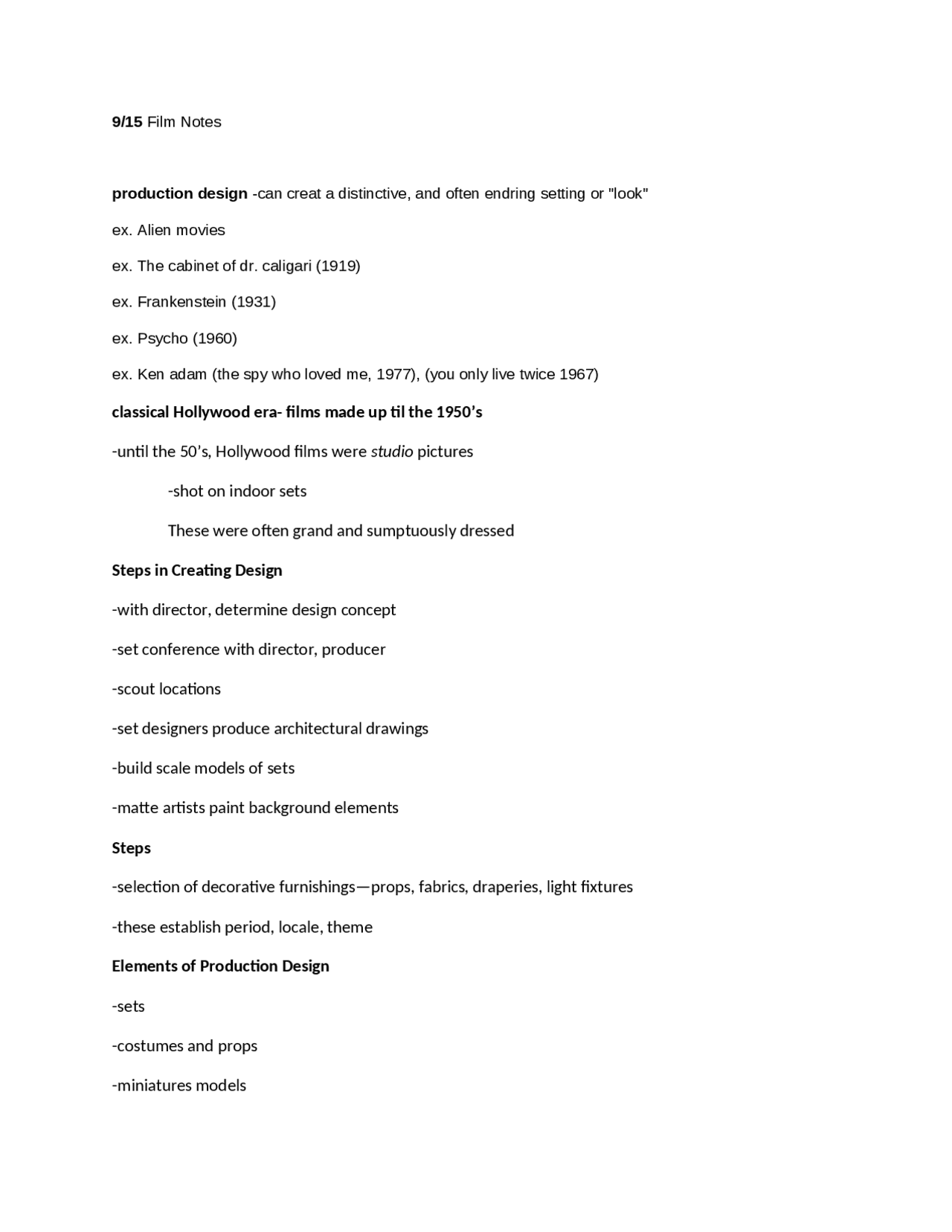 Production Design, Costume Design - Introduction to Film, Film Notes ...