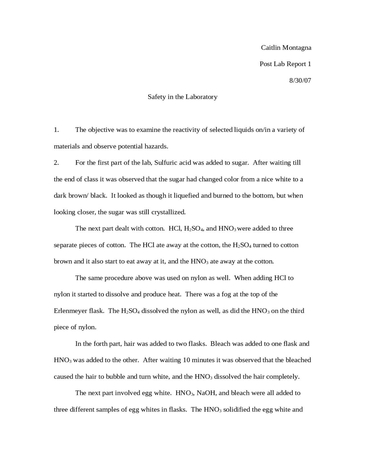 Lab 1 Practice for Exam Organic Chemistry Laboratory CHEM 2546