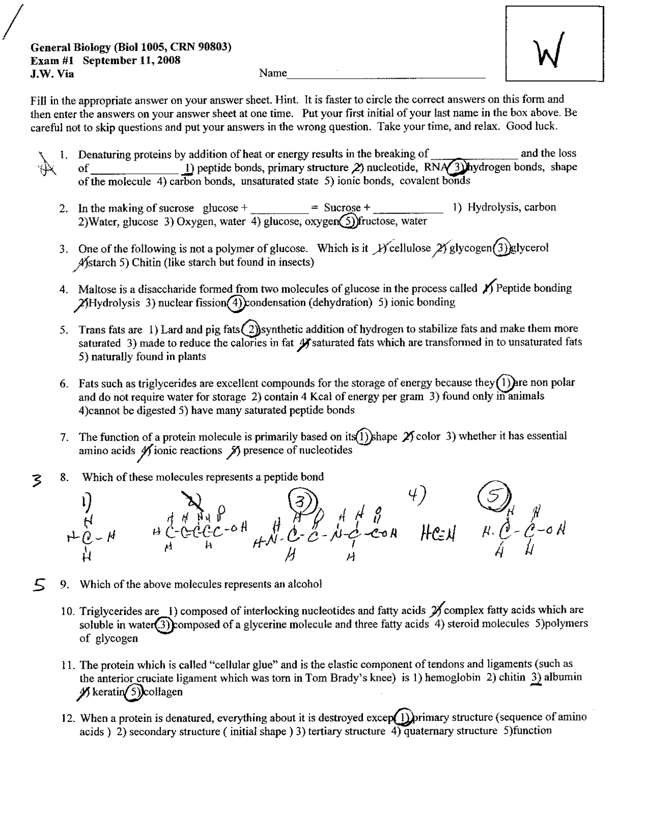 Exam One MCQs Solved - General Biology | BIOL 1005 - Docsity