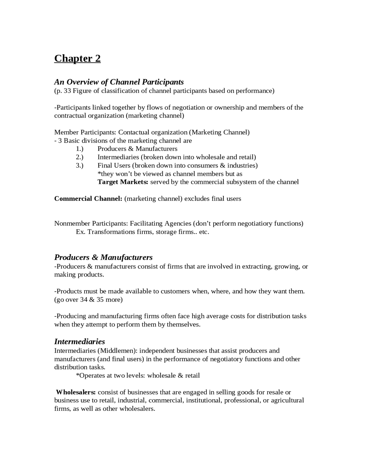 Note Material - An Overview of Channel Participants | MKTG 4354 - Docsity