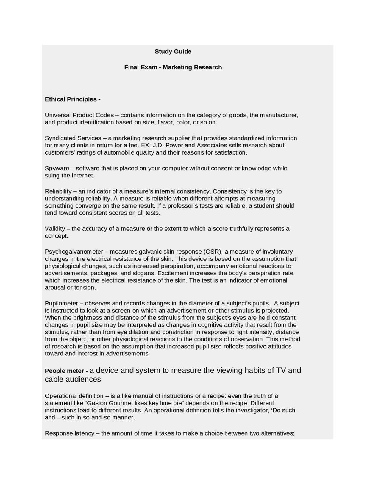 Final Exam Study Guide - Marketing Research | MKTG 4154 - Docsity