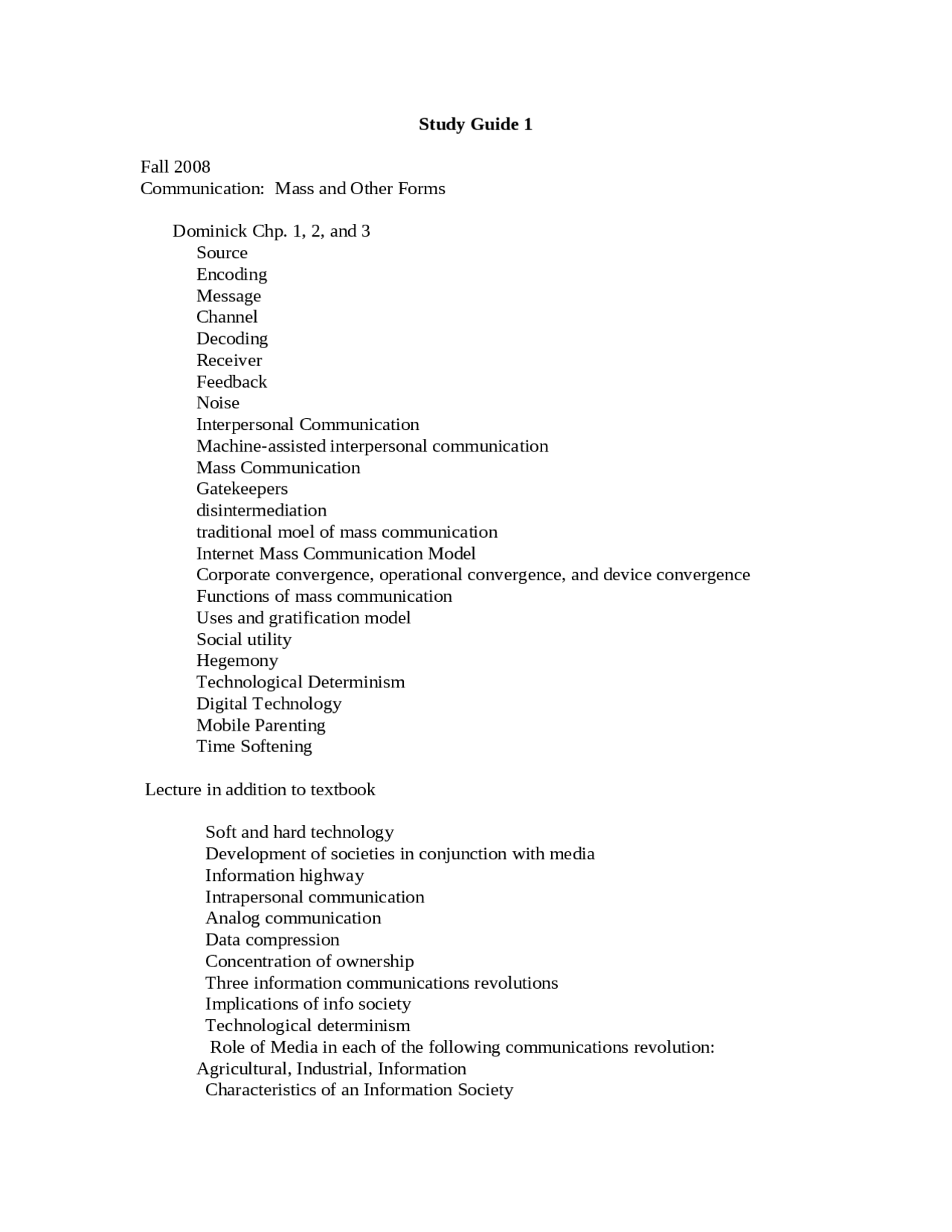 Communication: Mass and Other Forms - Study Guide 1 | SMAD 101 - Docsity
