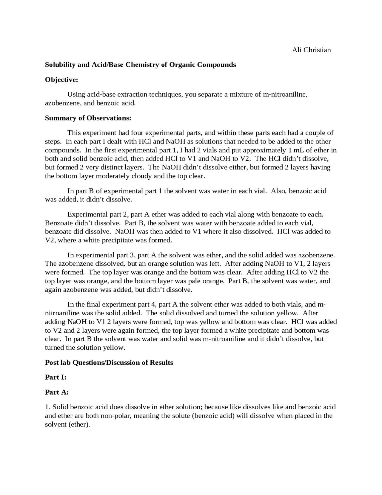 Solubility and Acid/Base Chemistry of Organic Compounds | CHEM 2545 ...