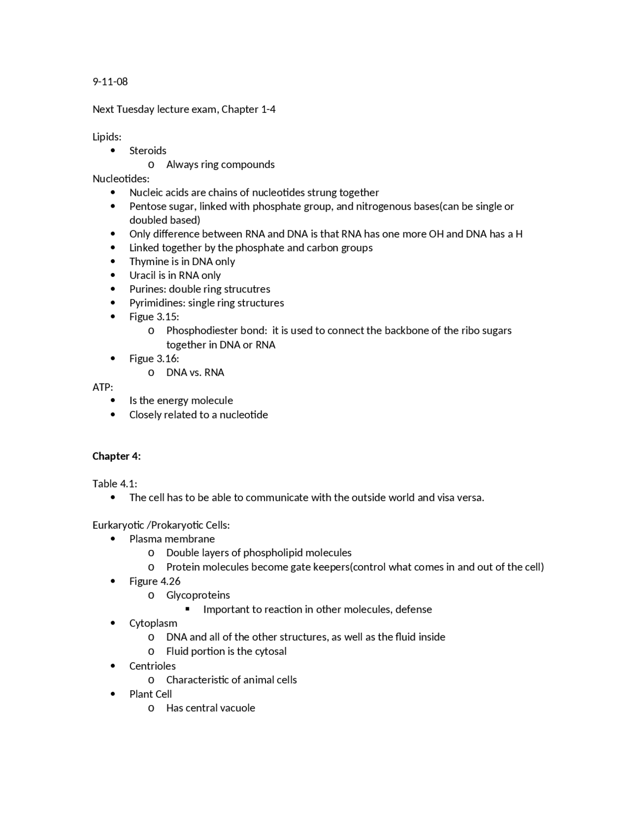 Principles of Biology Class Notes on Chapter 1 and 4 | BIOL 1105 - Docsity