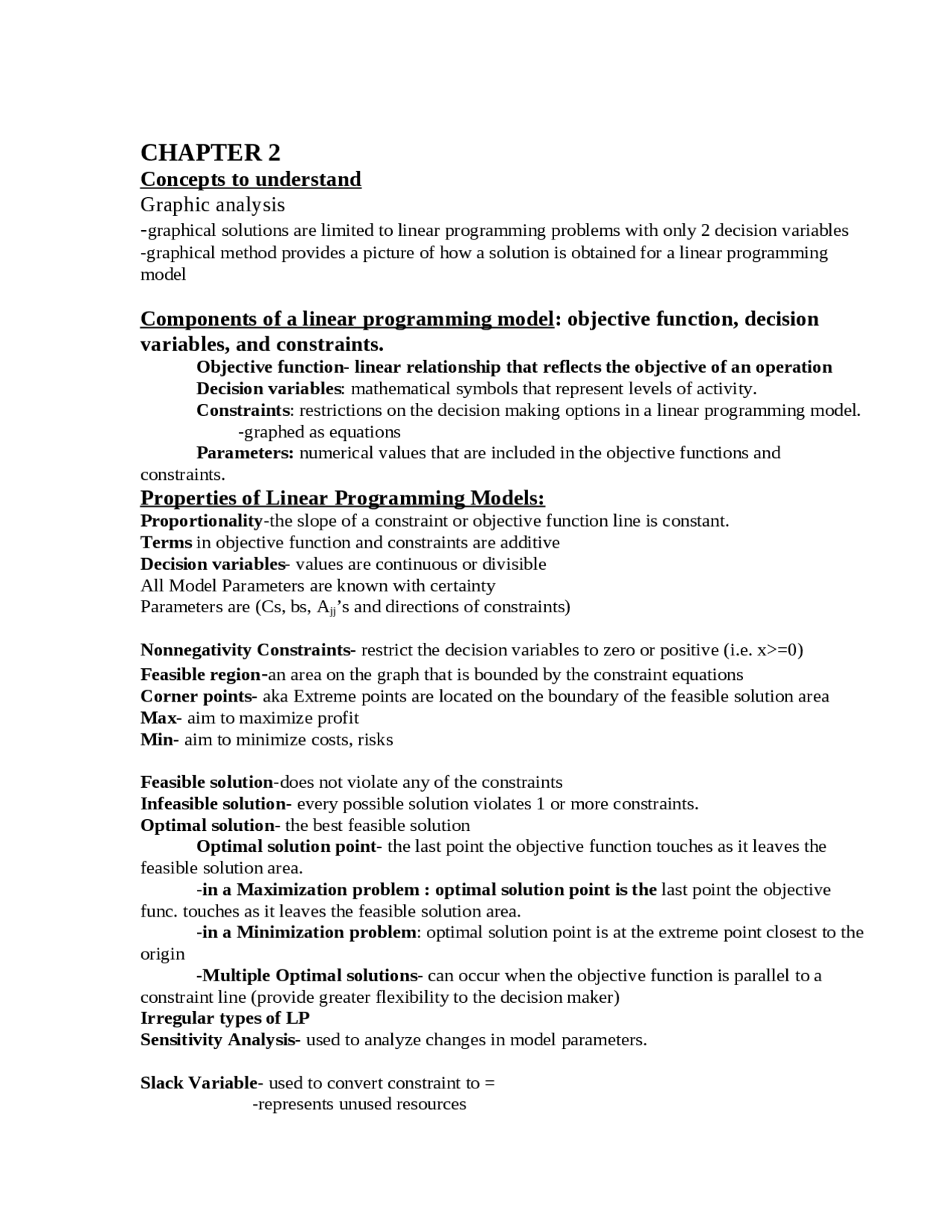 Graphic Analysis, Linear Programming Model - Notes | CS 1054 - Docsity
