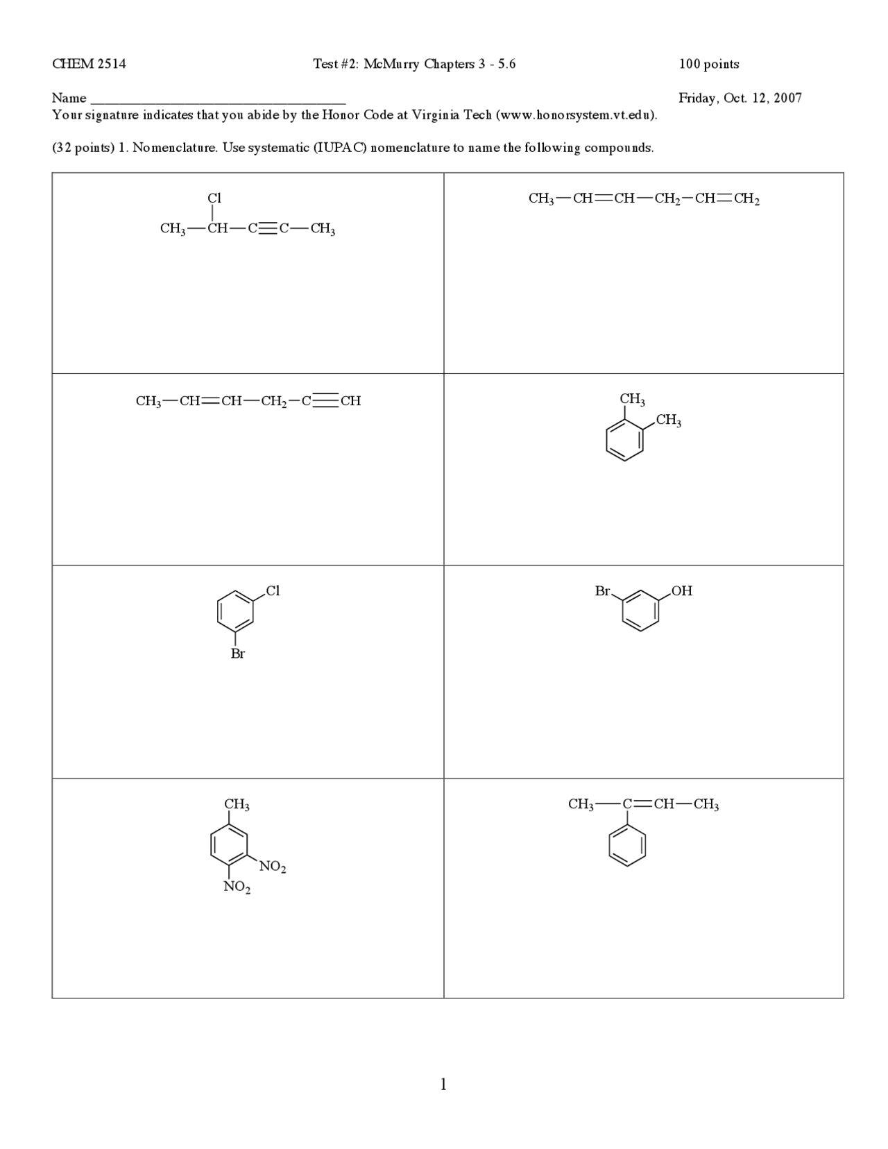 Survey of Organic Chemistry Exam 2 CHEM 2514 Docsity