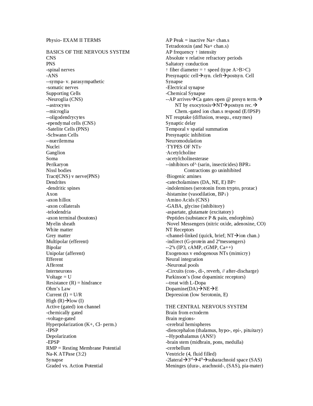 Animal Physiology and Anatomy Cheat Sheet to Make Easy Notes ALS