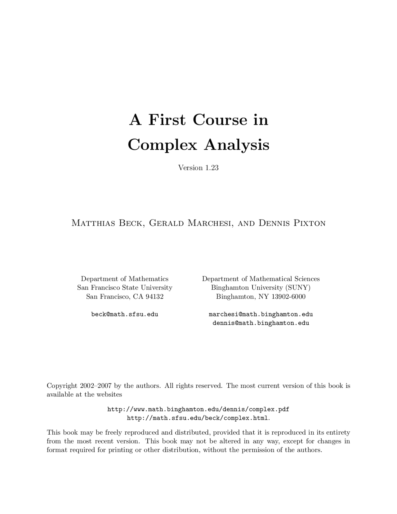 Complex Analysis Handout / Study Guide - Elementary Complex Analysis ...