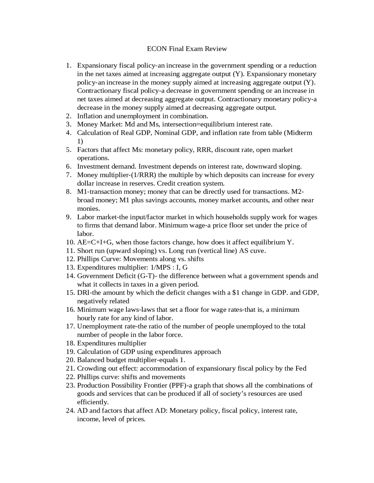 Final Exam Study Guide - Principles of Economics | ECON 2006 - Docsity
