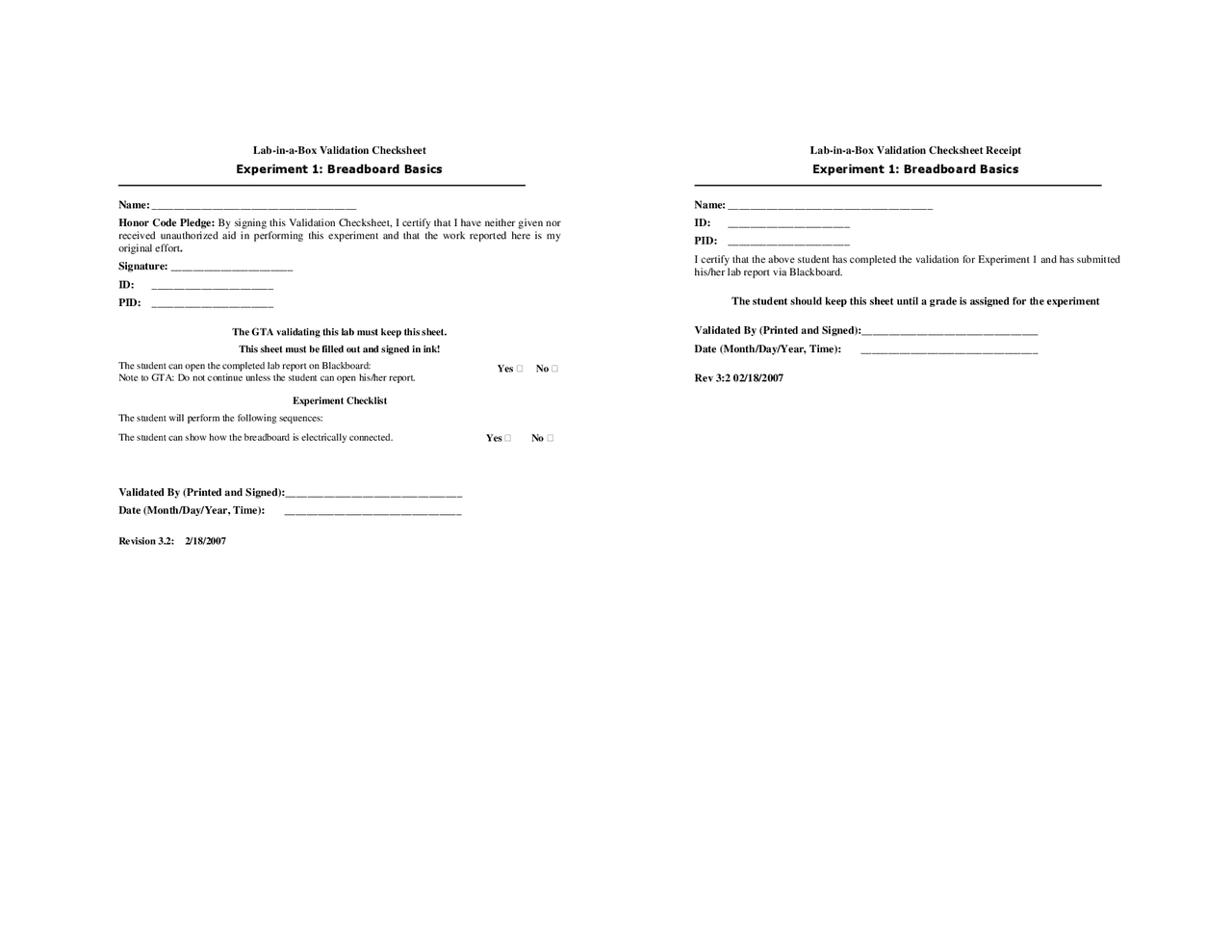 LabinaBox Validation Checksheet Notes ECE 2074 Docsity