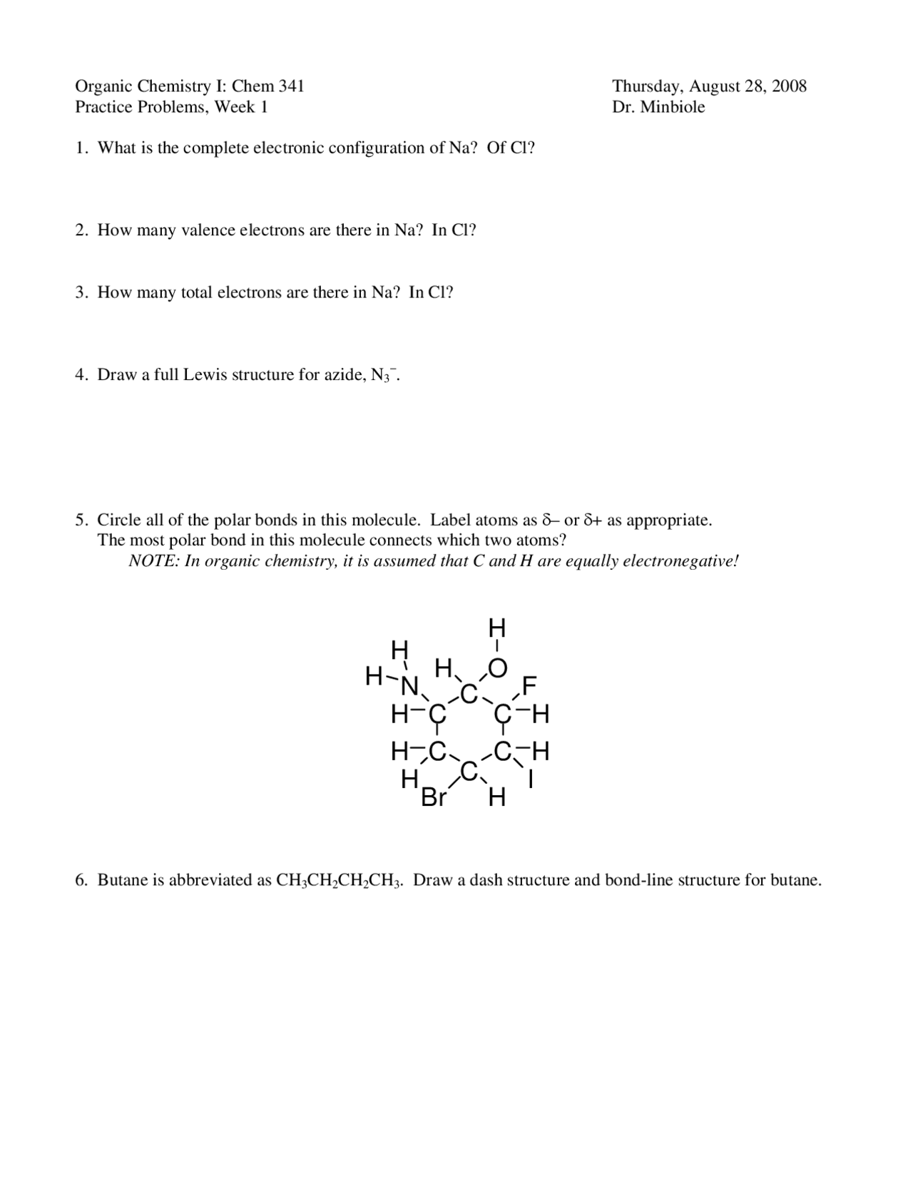 13 Practice Problems on Organic Chemistry | CHEM 341 - Docsity