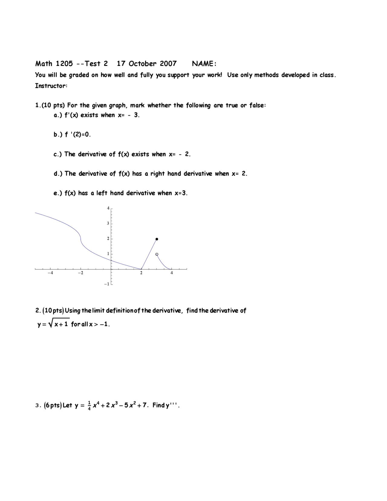 The Limit Definition of Derivative Calculus MATH 1205 Exams