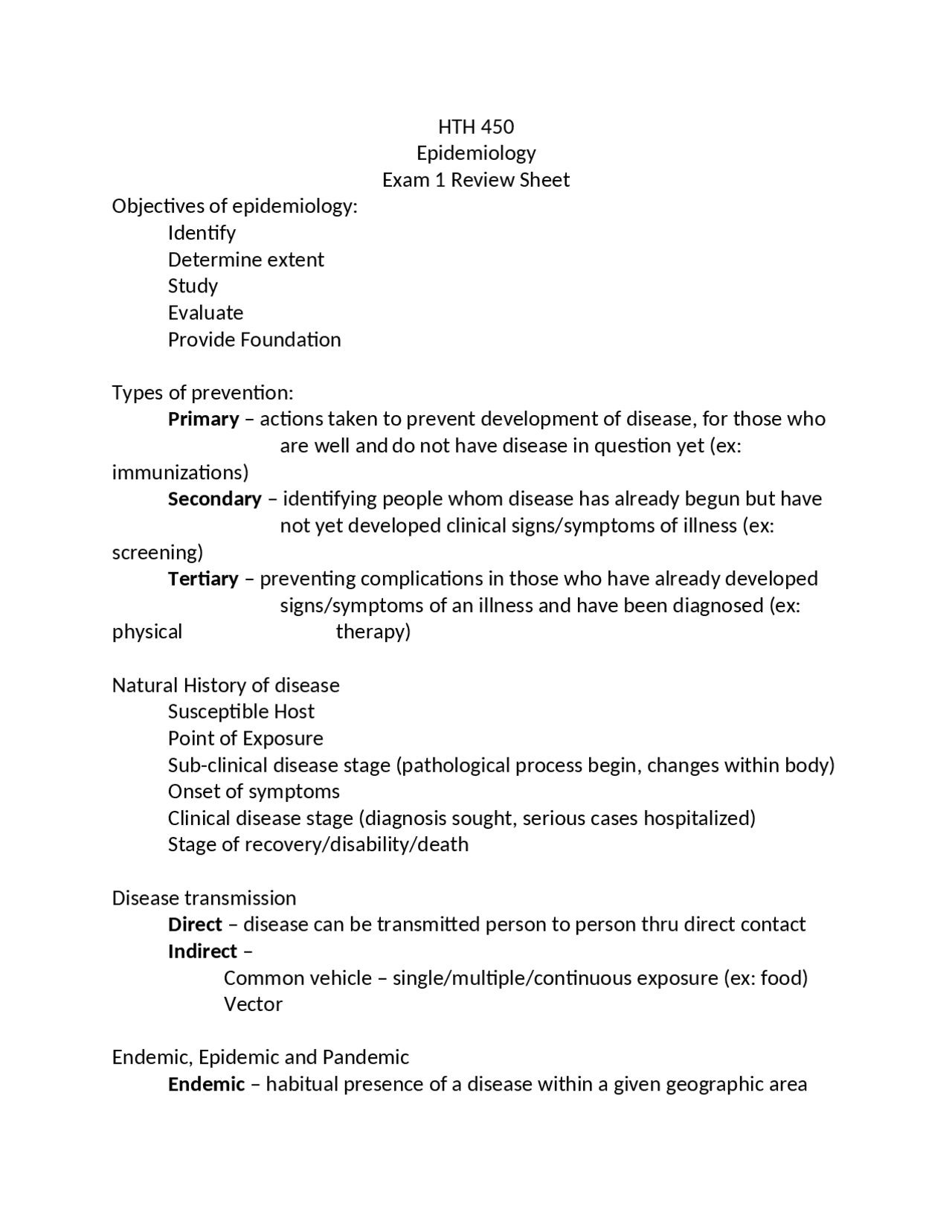 Study Material of Health - EPIDEMIOLOGY | HTH 450 | Study notes ...