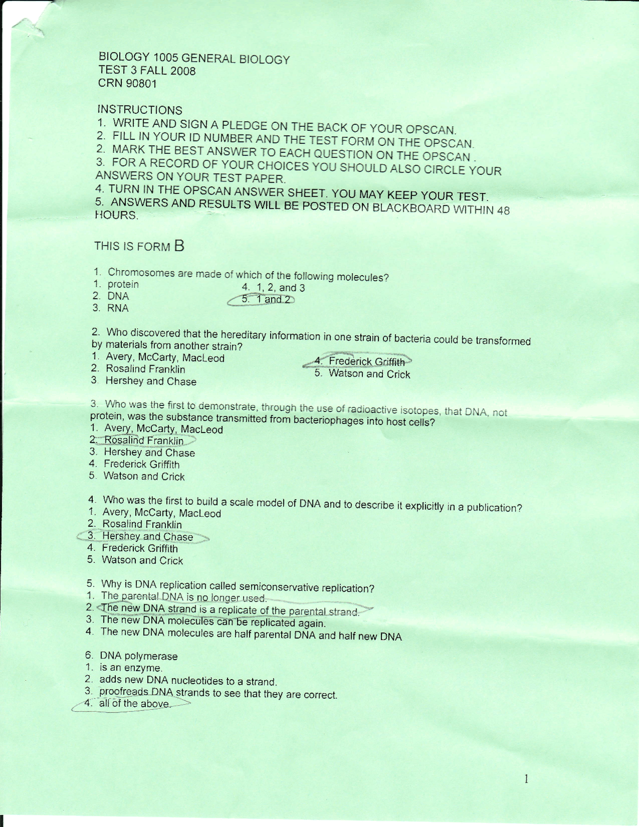 Exam 3 with Solution Key - General Biology | BIOL 1005 - Docsity