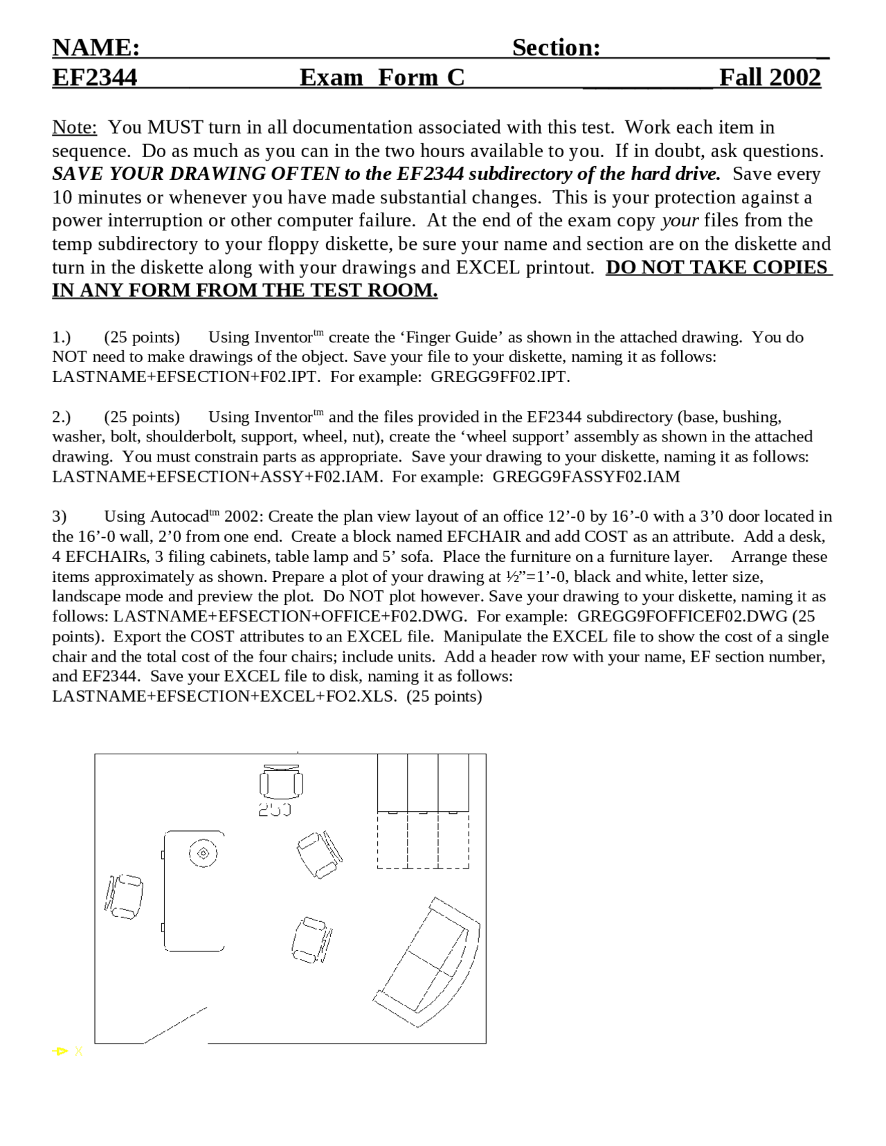 Inventor, AutoCAD - Computer-Aided Drafting - Exam | ENGE 2344 | Exams ...
