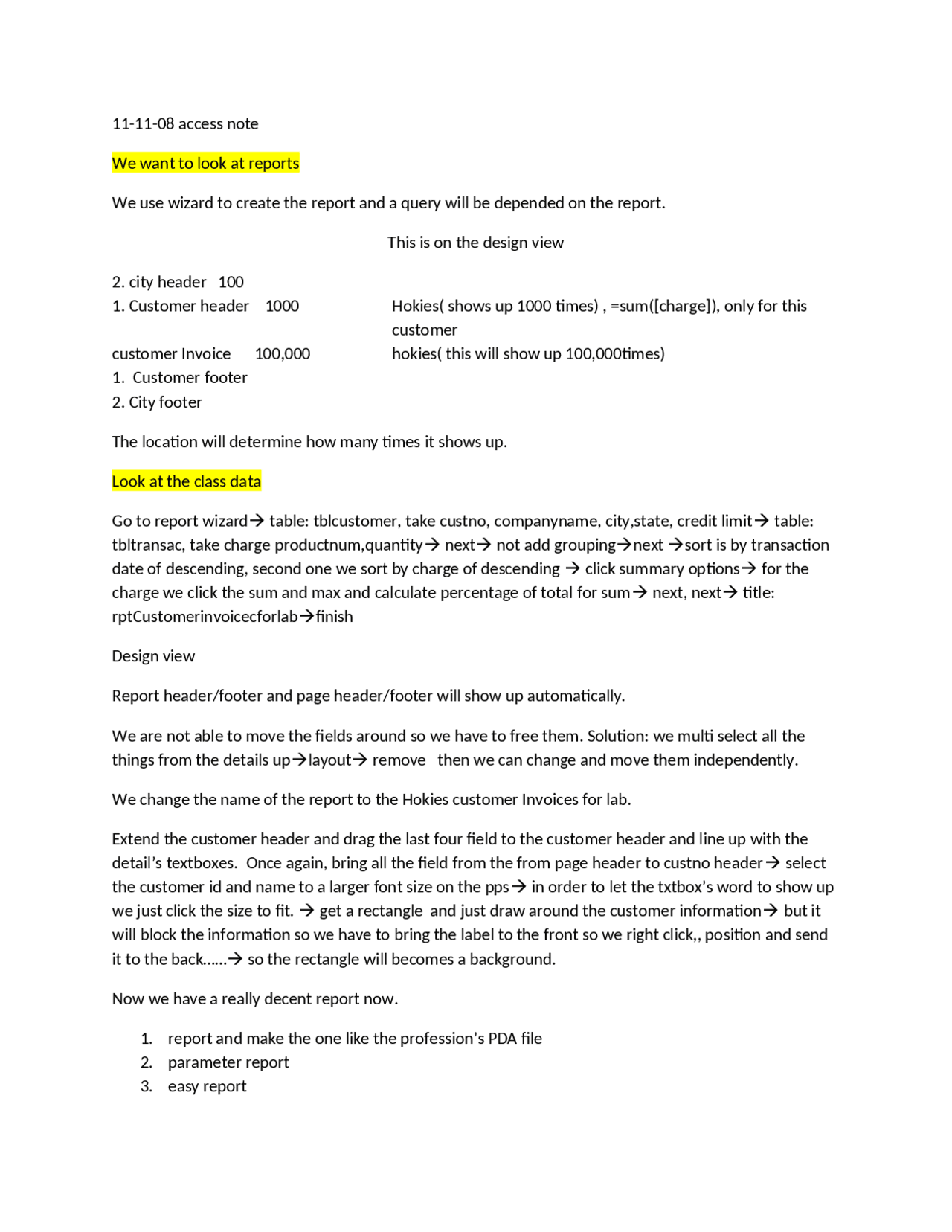 Design view, Class Data Report Account Application Development | ACIS