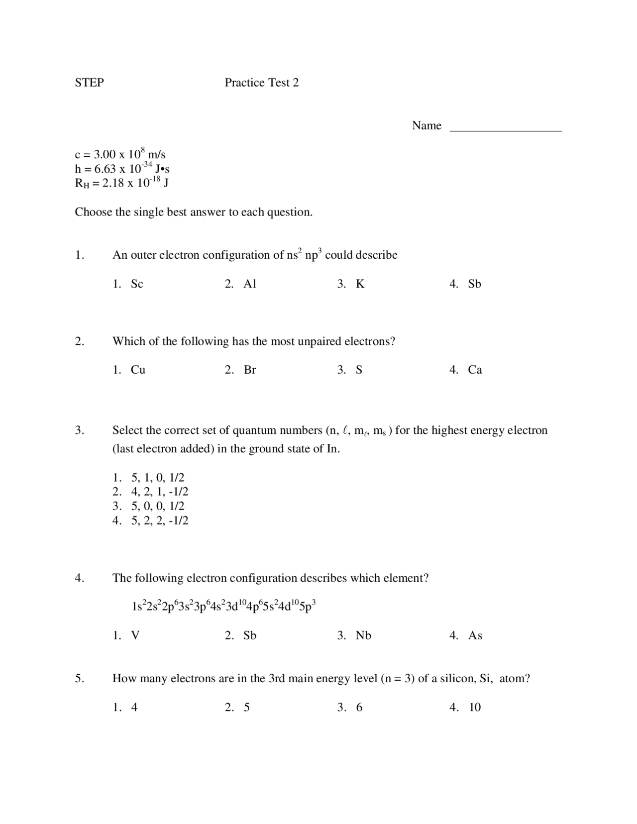 Practice Test 2 Solved - General Chemistry | CHEM 1035 - Docsity