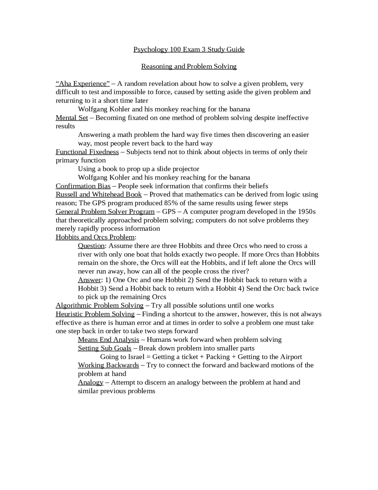 Introduction to Psychology - Exam 3 Study Guide | PSYC 100 | Study ...