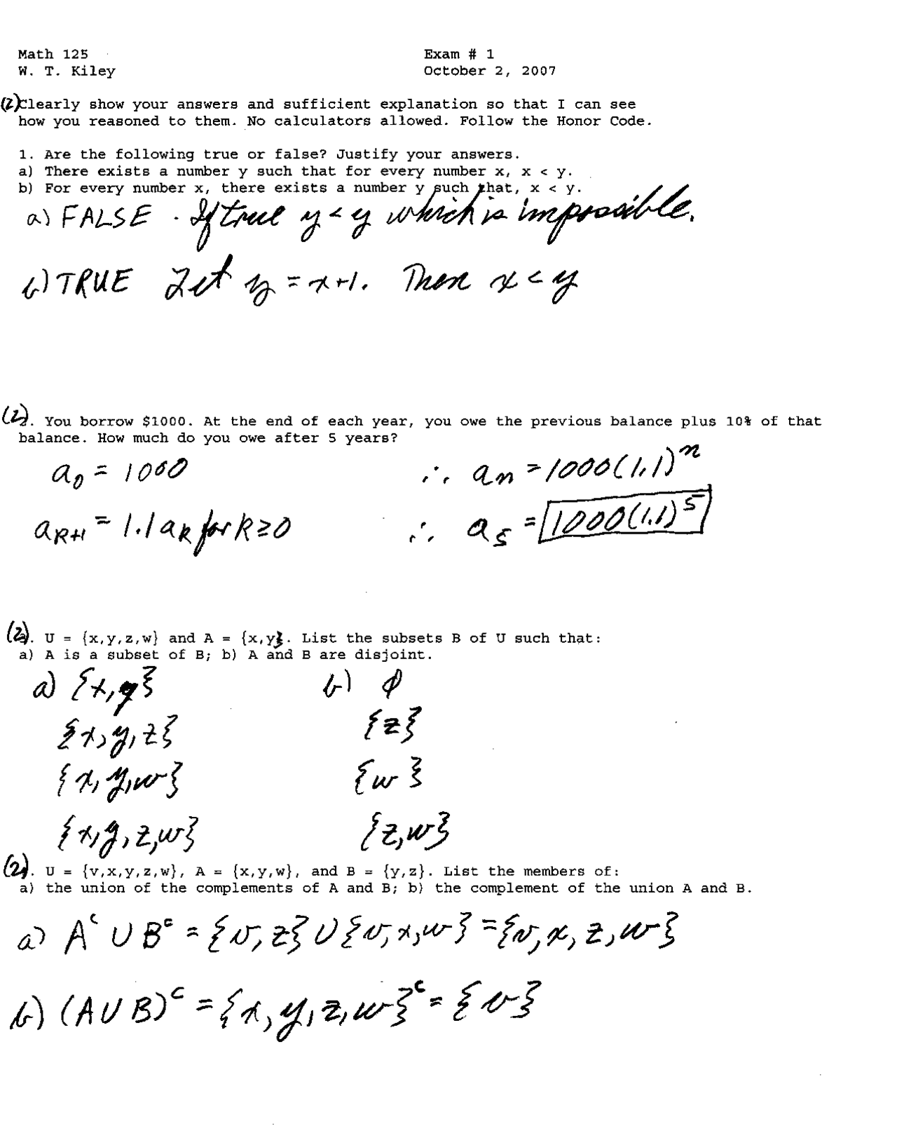9 Solved Problems on Discrete Mathematics I - Examination 1 | MATH 125 ...