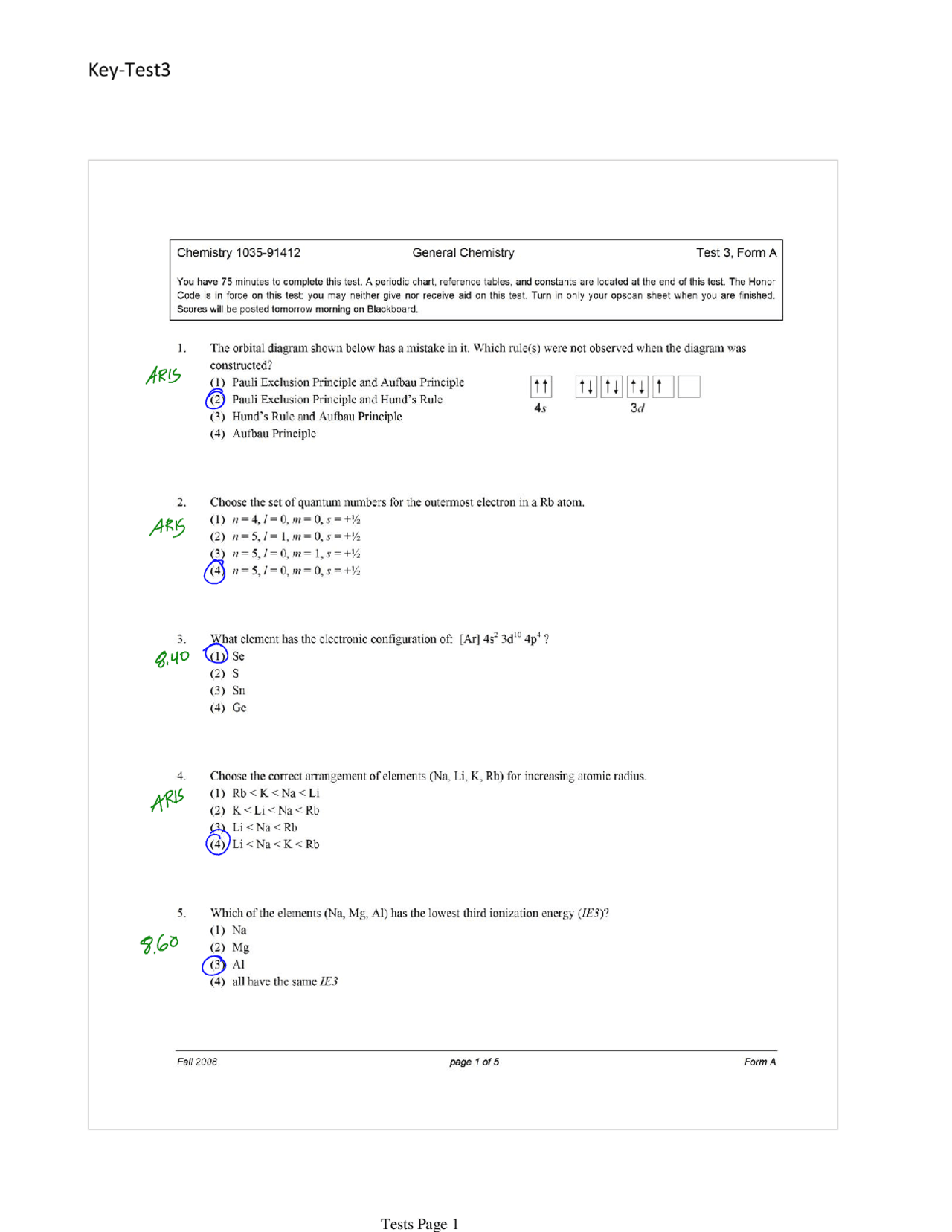 26 Solved MCQS on General Chemistry - Exam 3 | CHEM 1035 | Exams ...