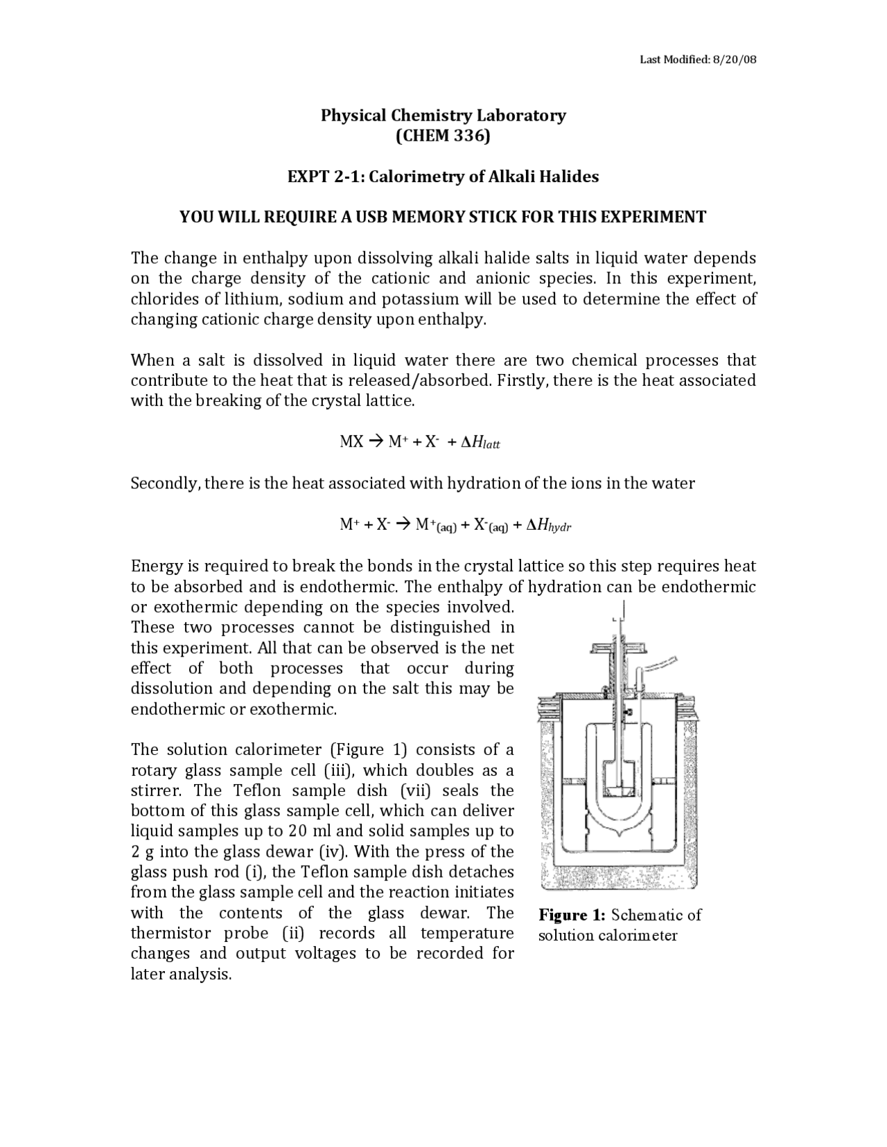 Calorimetry of Alkali Halides Physical Chemistry Lab I CHEM 336