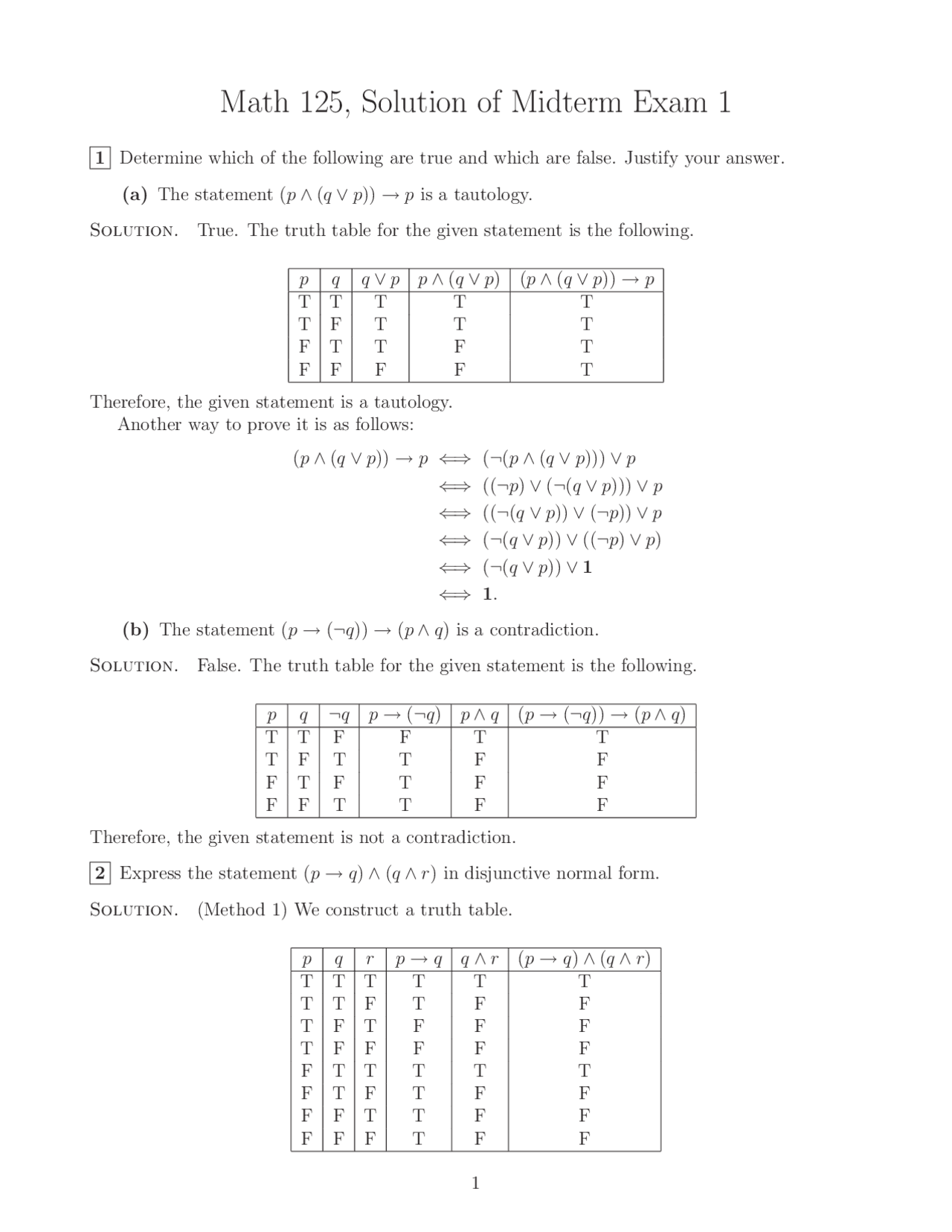 Solutions For Midterm Exam 1 Discrete Mathematics I MATH 125 Docsity Solutions for midterm exam 1 discrete mathematics i math 125 docsity
