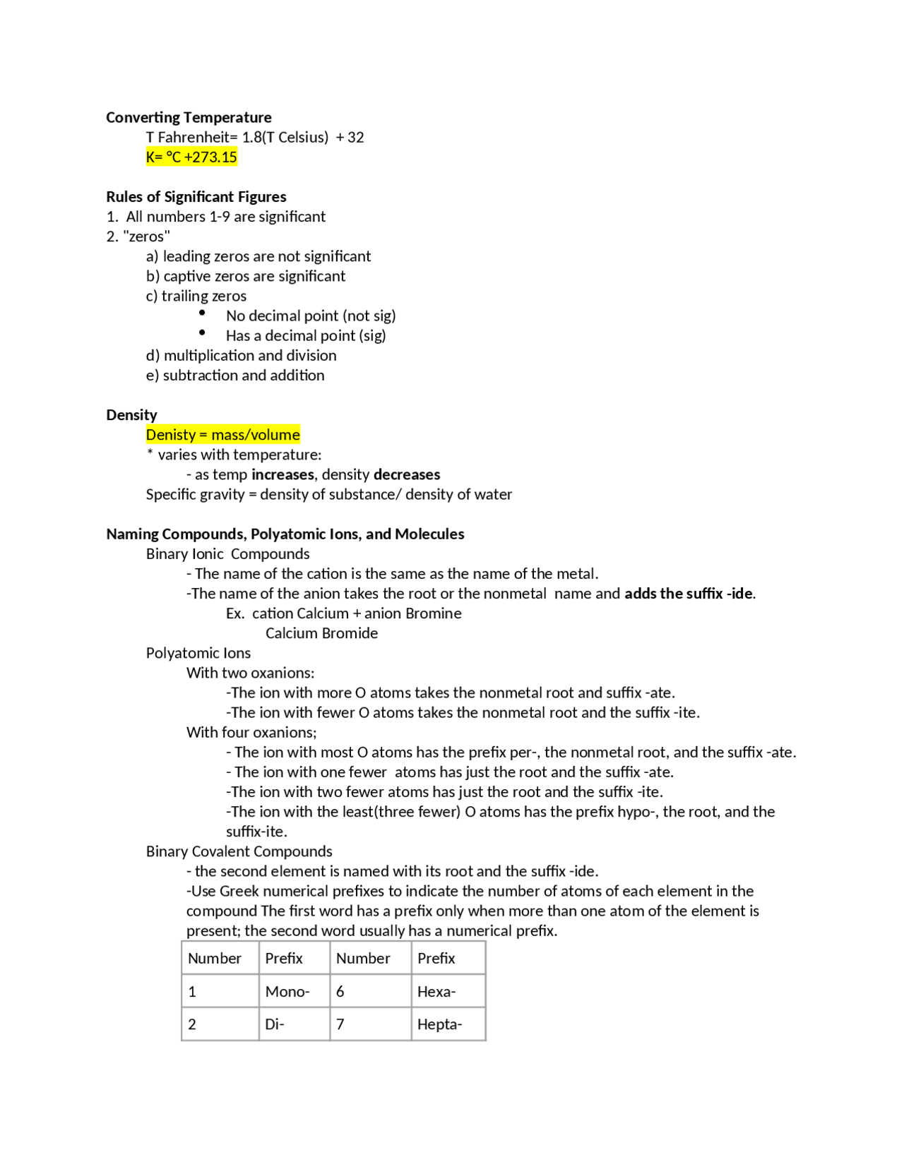Final Exam Study Guide General Chemistry Chem 1035 Docsity