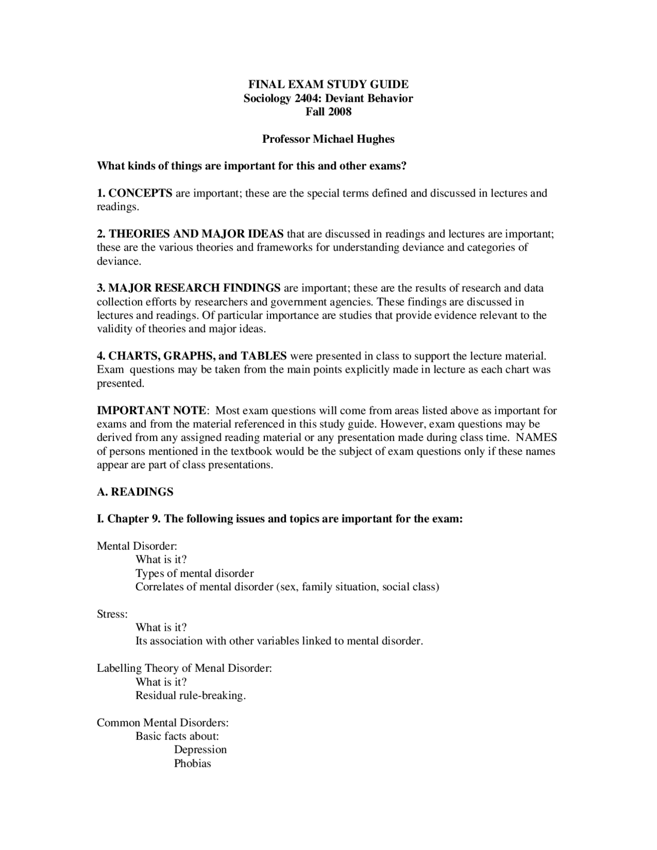 Study Guide for the Final Exam - Deviant Behavior | SOC 2404 - Docsity