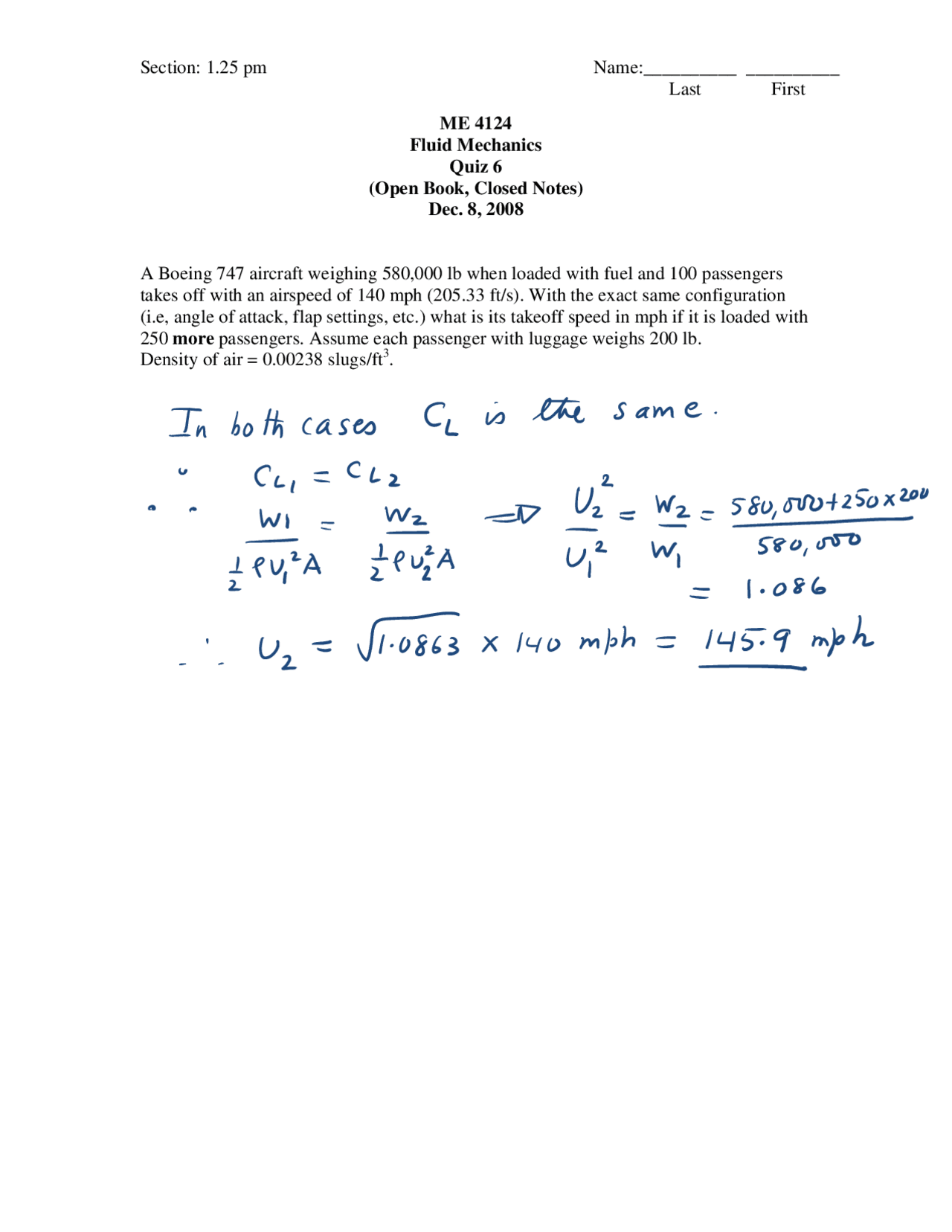 Fluid Mechanics Mechanical Engineering Lab, Quiz ME 4006 Quizzes