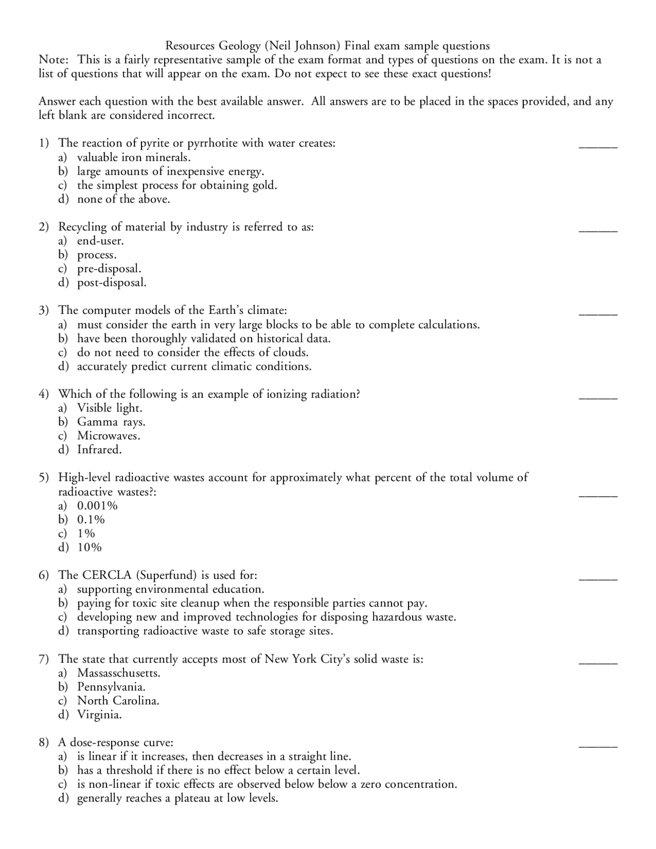 Final Exam Practice with Solutions - Resources Geology | GEOS 1024 ...