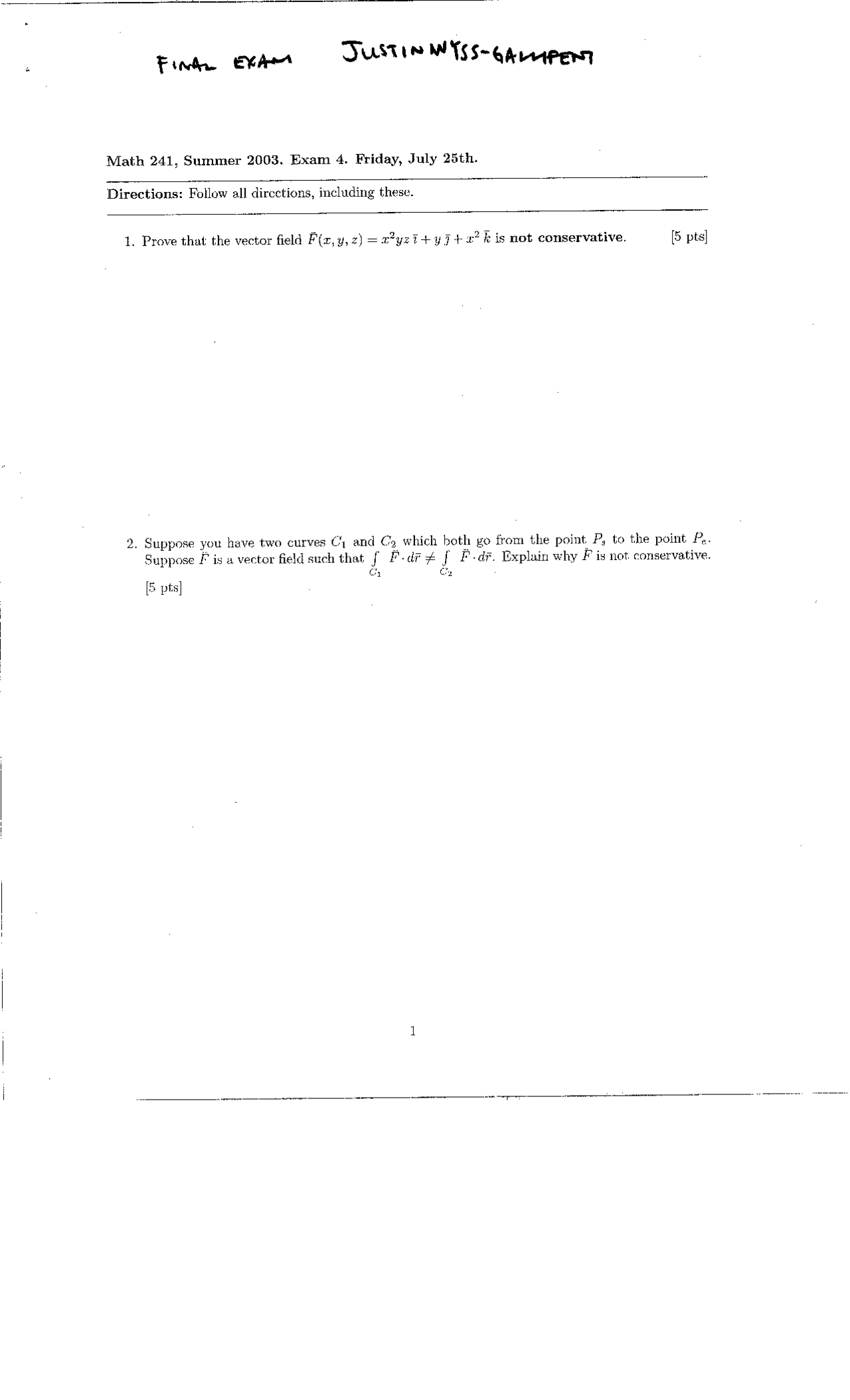 Practice Exam 4 - Calculus III | MATH 241 - Docsity