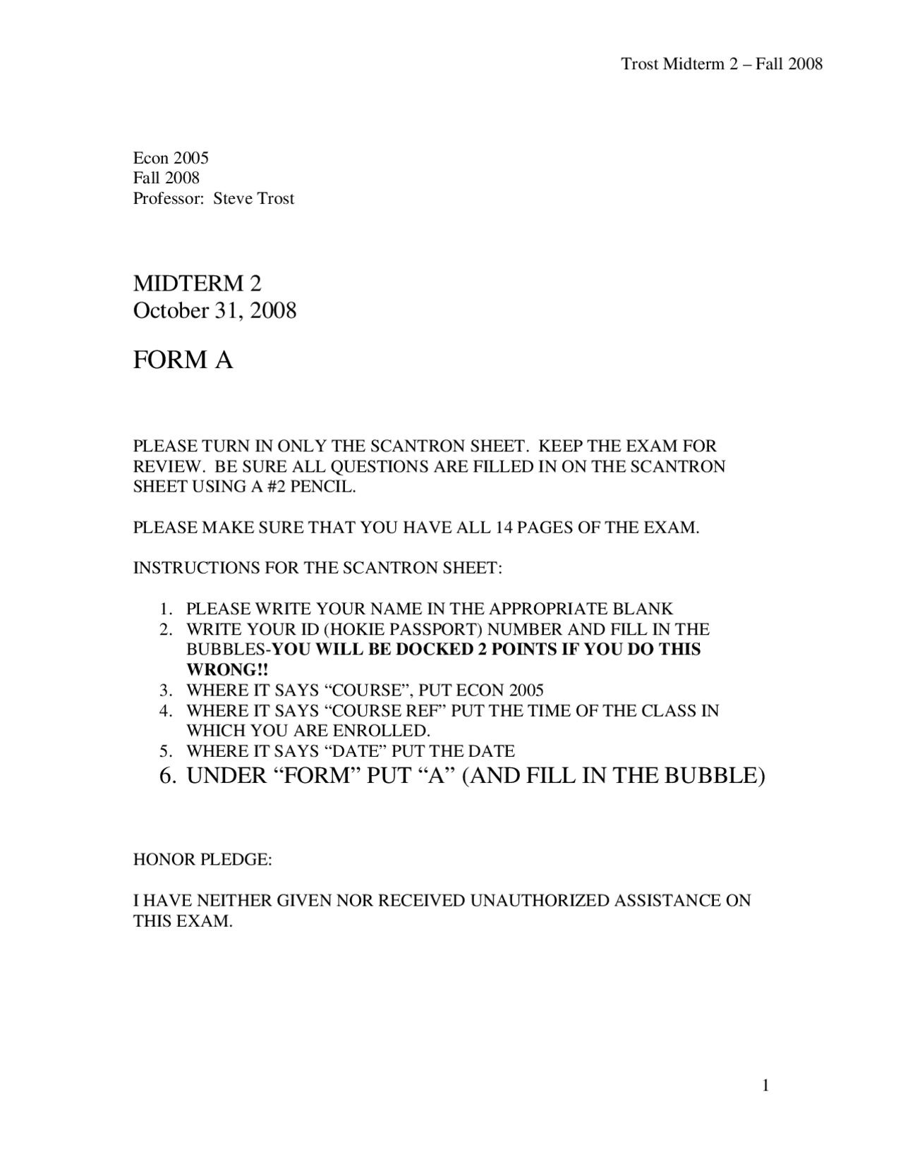 Midterm 2 - Principles of Economics | ECON 2005 | Exams Microeconomics ...