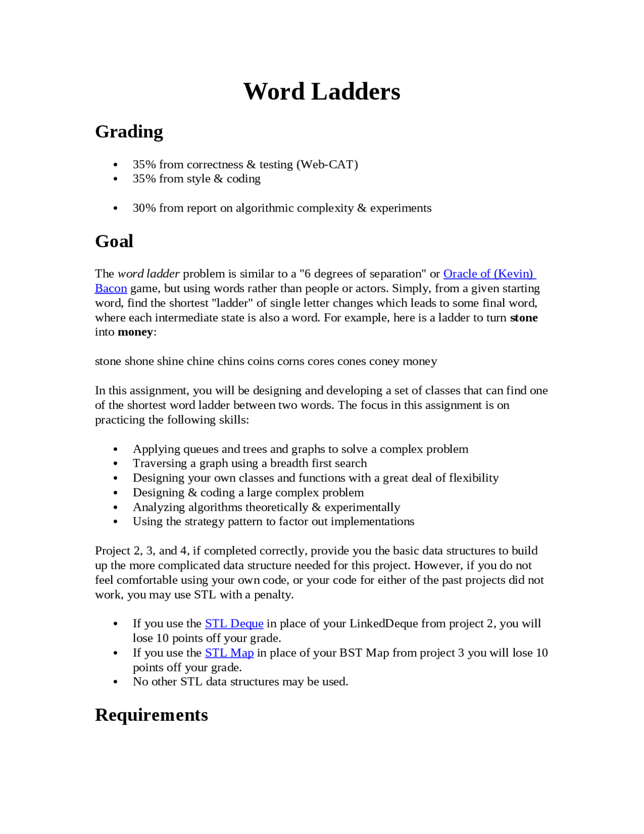 Word Ladders - Data Structure and Development | CS 2605 - Docsity