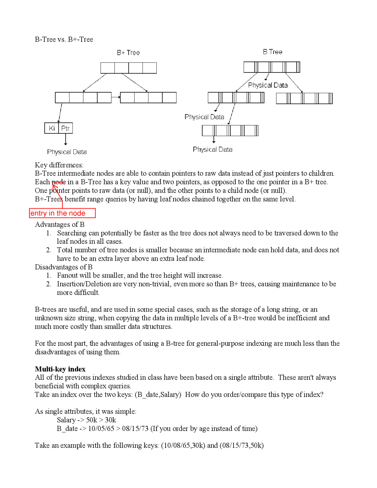 Notes on B Tree vs. B+ Tree | Database Systems | EEL 4852C - Docsity