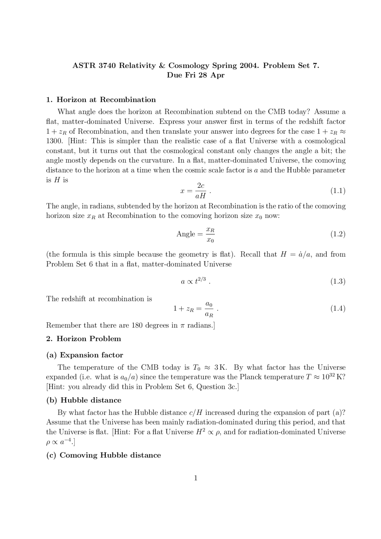 Relativity and Cosmology - Problem Set 7 | ASTR 3740 | Assignments ...