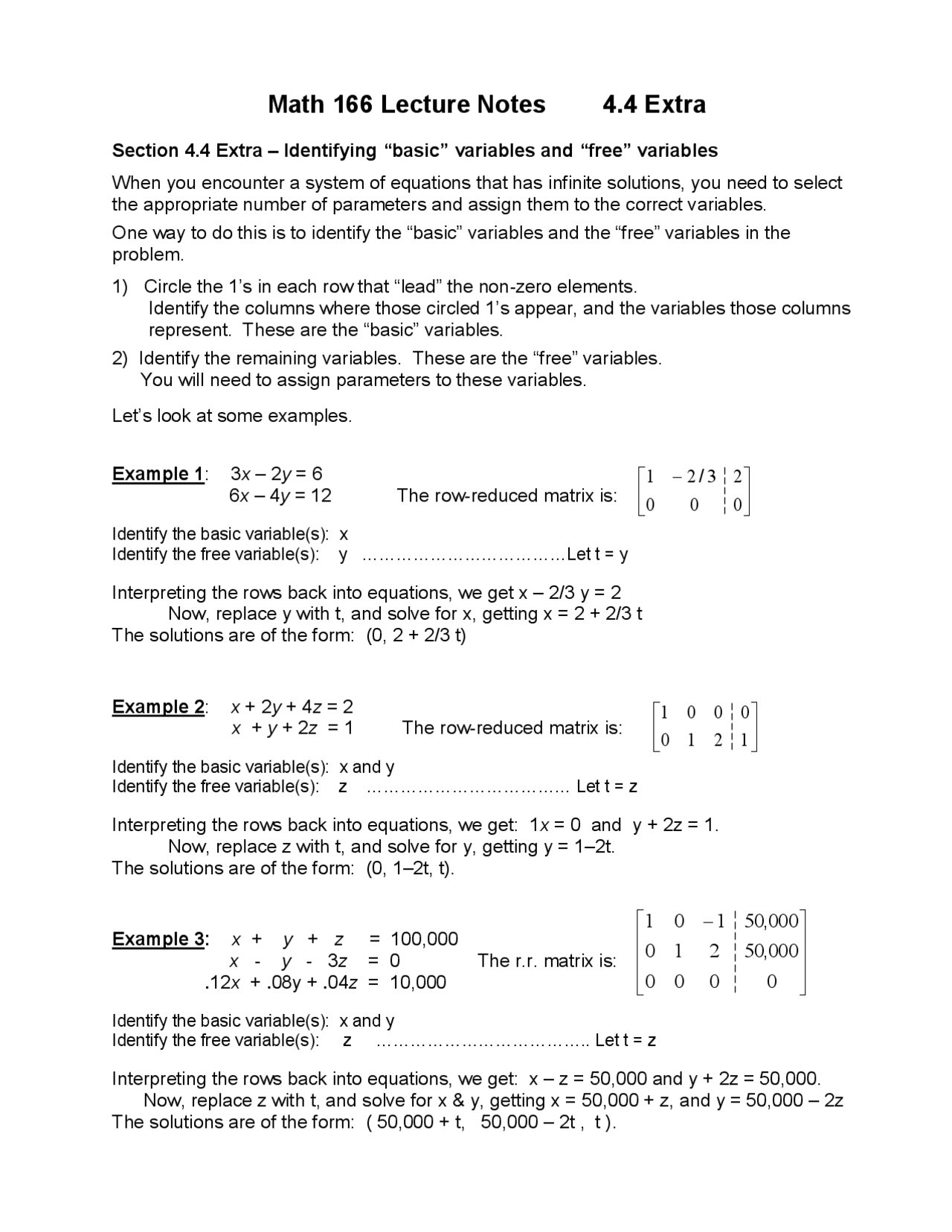 Solved Examples - Identifying basic, Variables and Free Variables ...