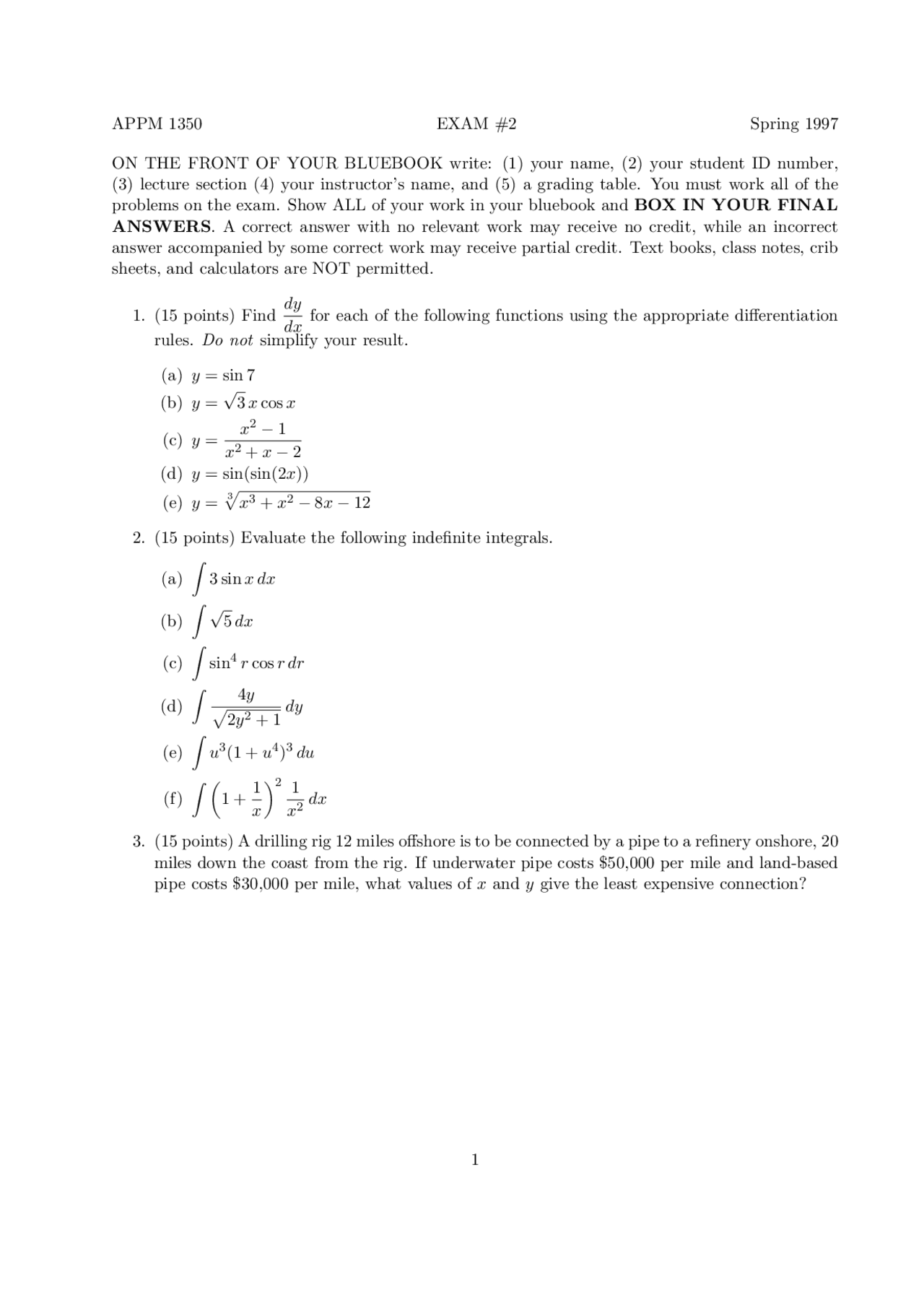7 Questions for Exam 2 - Calculus 1 for Engineers | APPM 1350 - Docsity 7 Questions for Exam 2 - Calculus 1 for Engineers | APPM 1350 - Docsity