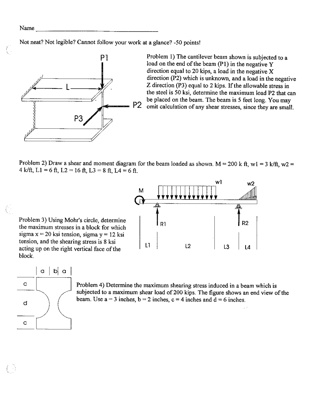 Exam Problems 5 - Mechanics of Materials | CVEN 305 - Docsity