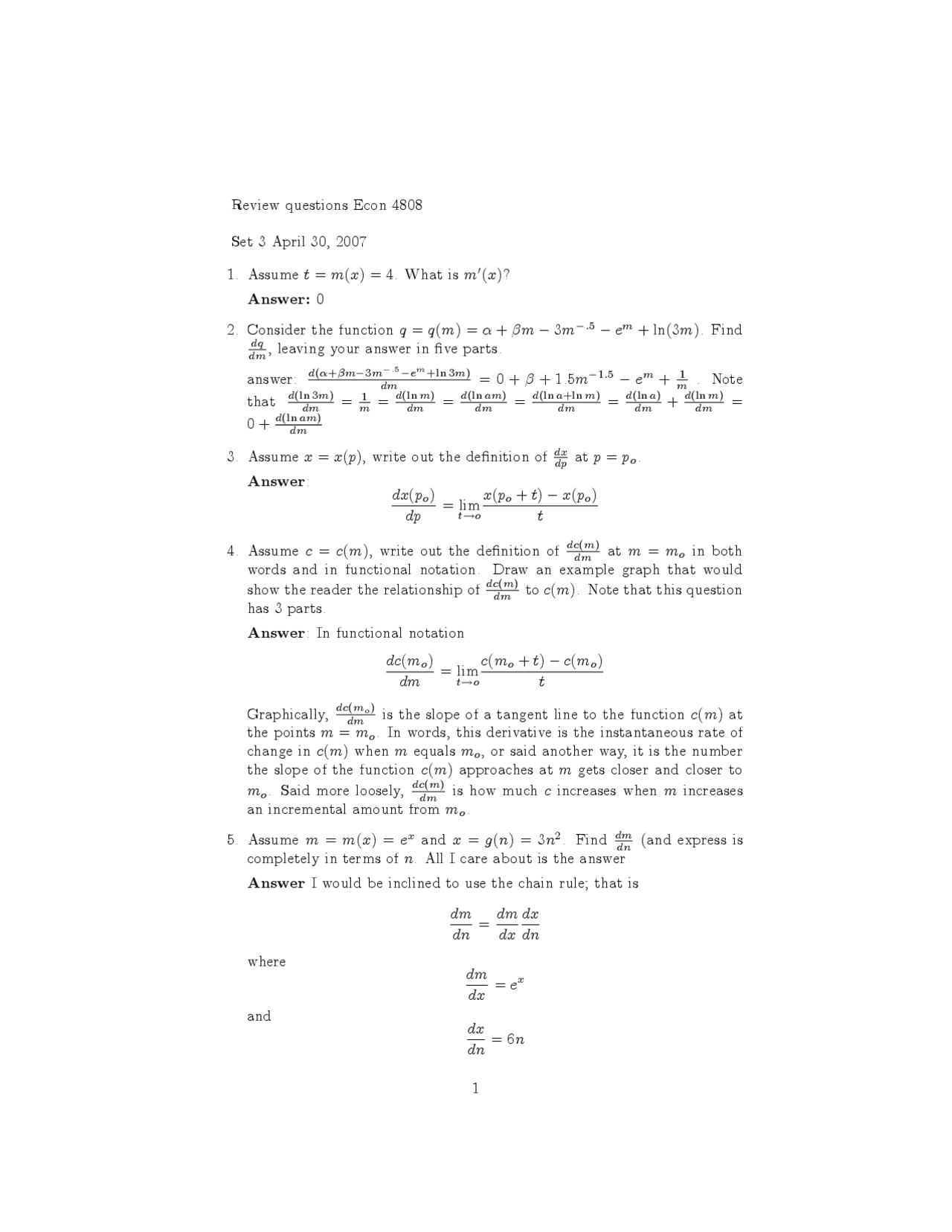 Problems Set 3 Review Questions - Introduction to Mathematical ...