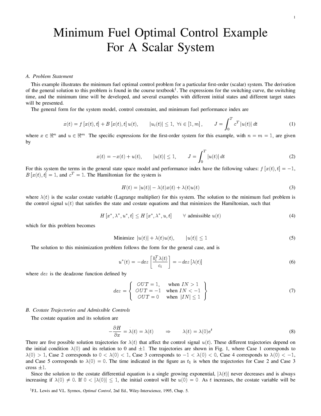 Minimum Fuel Optimal Control Example For a Scalar System | ECE 620 ...