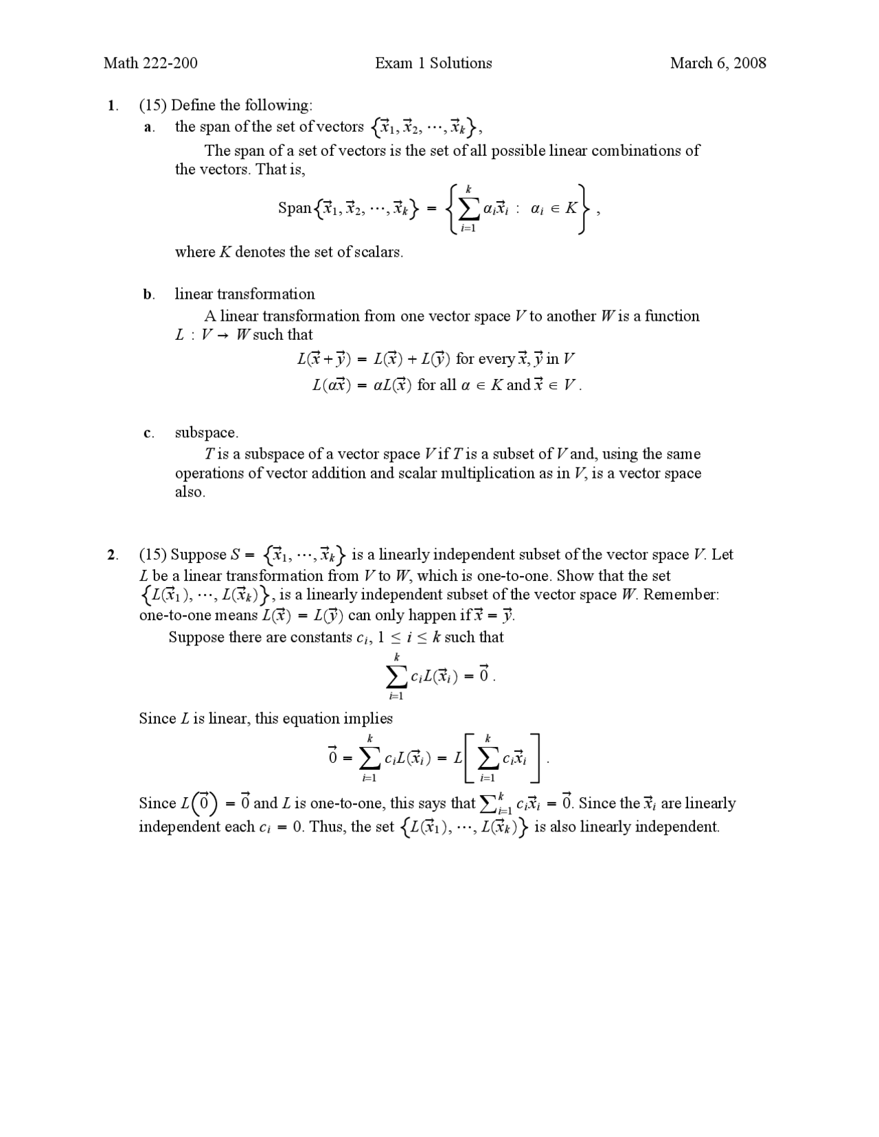 Exam 1 - 5 Questions with Solution of Mathematics and Statistics | MATH ...