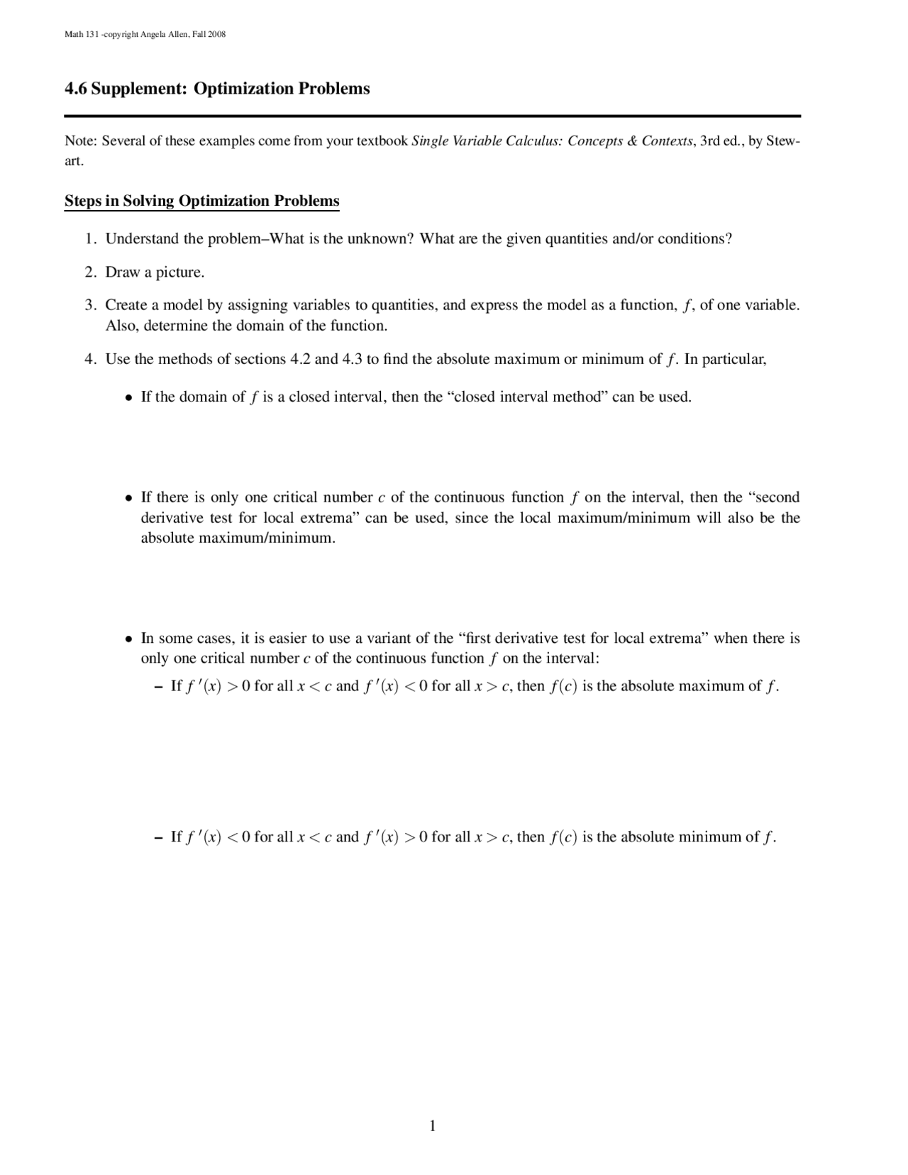 Optimization Problems - Concepts of Calculus | MATH 131 | Study notes ...