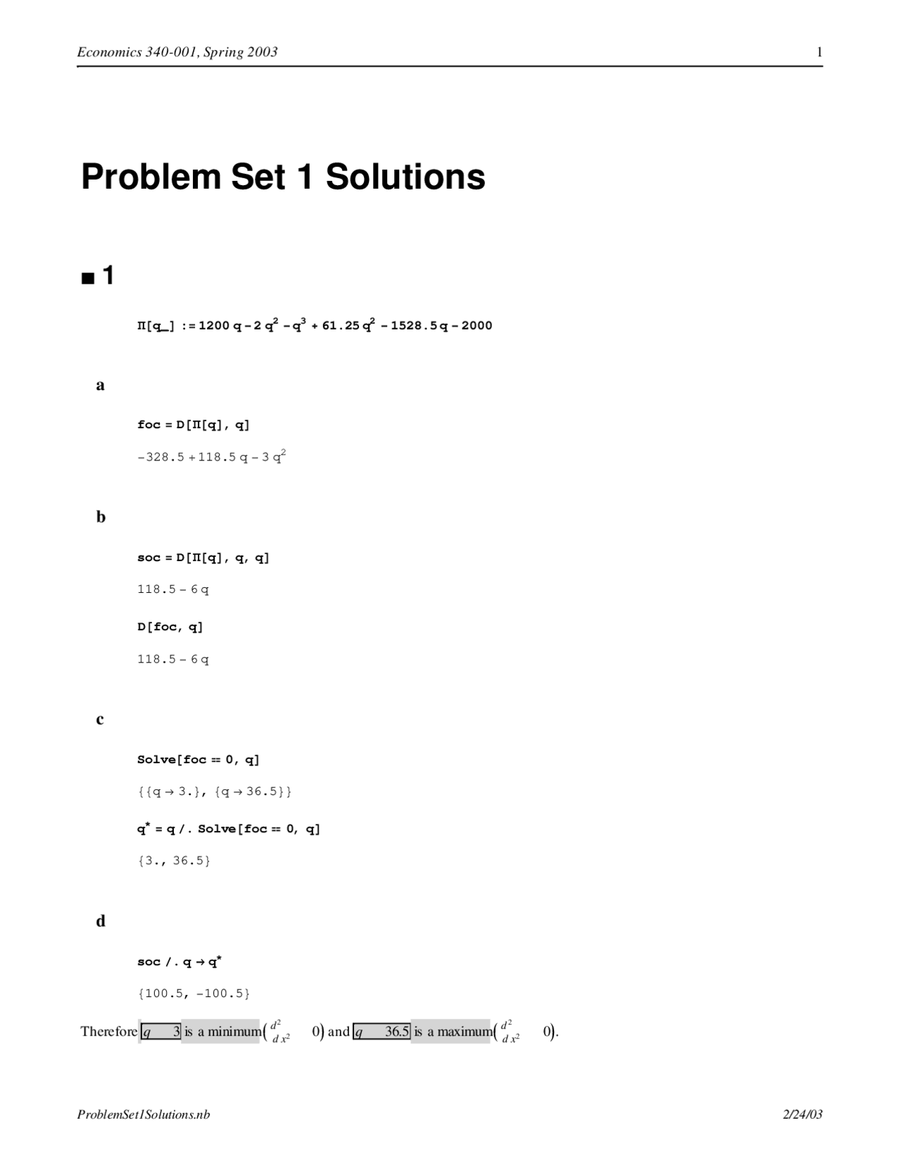 Problem Set 1 Solutions - Introduction to Mathematics Economics | ECON ...