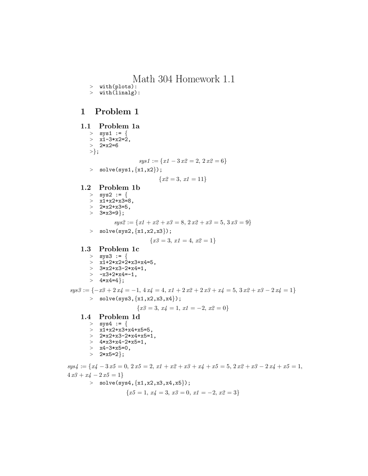 Math Homework University Homework Problems Solutions - Linear Algebra | MATH 304 - Docsity