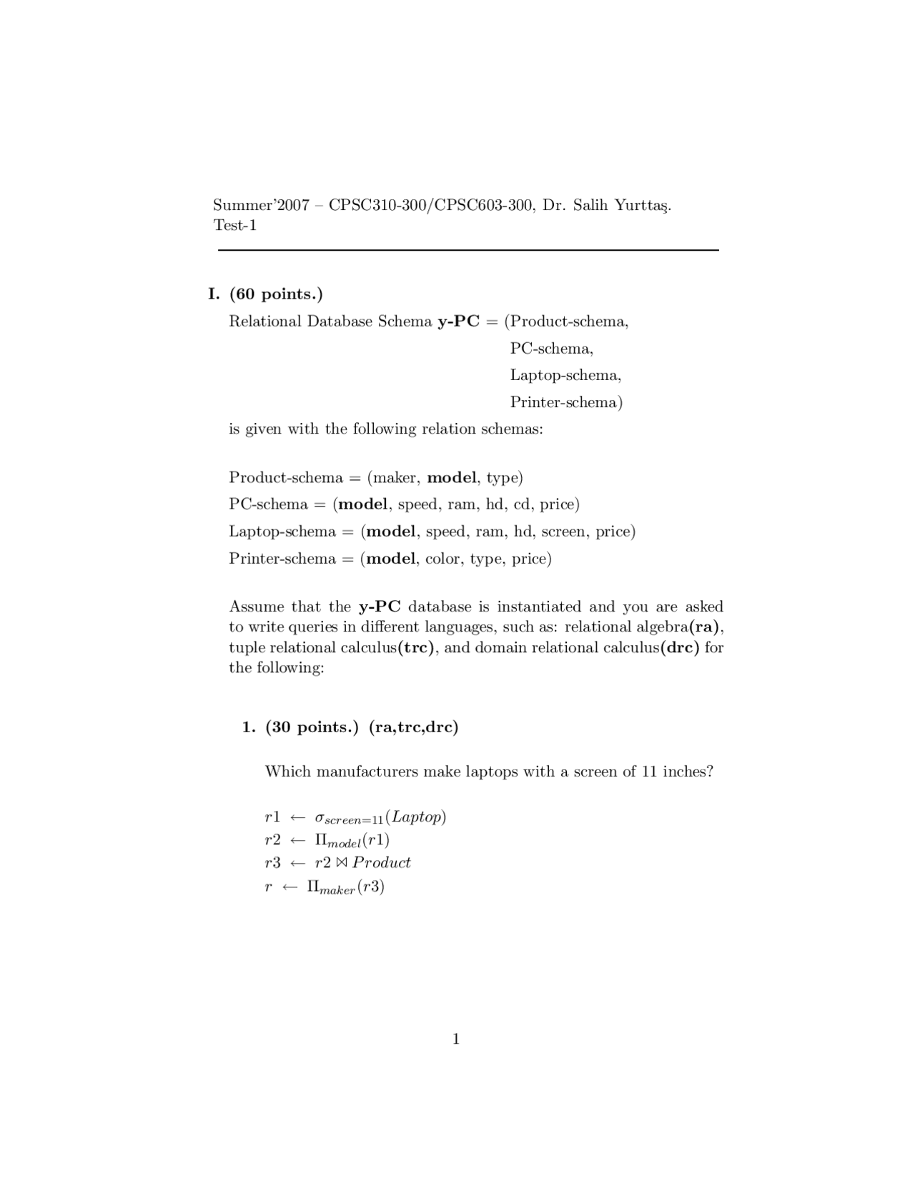 Test 1 Questions with Solution - Database Systems | CPSC 310 | Exams ...